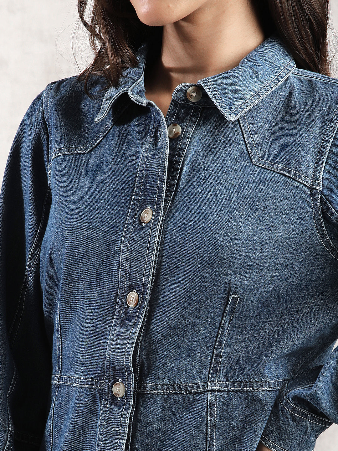 Women Full Sleeve Denim Shirt Dress