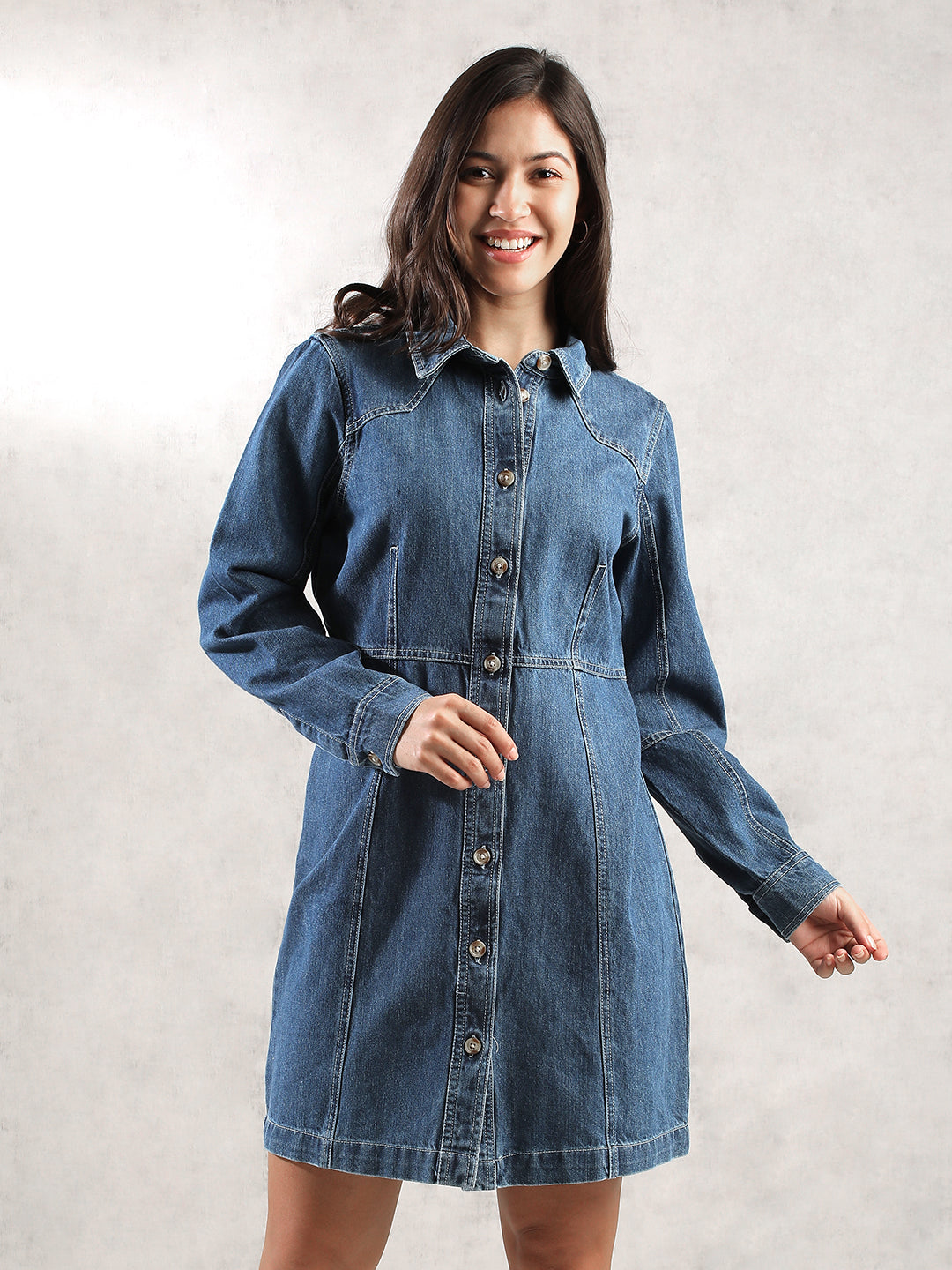 Women Full Sleeve Denim Shirt Dress