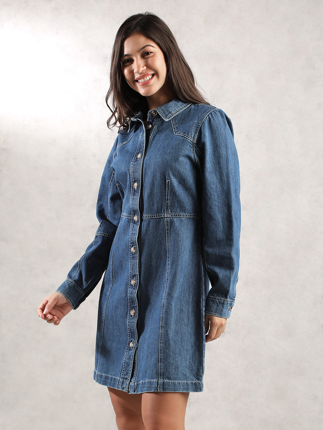 Women Full Sleeve Denim Shirt Dress