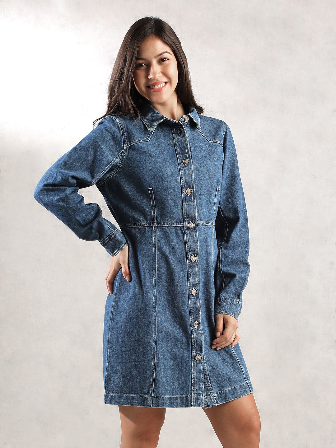 Women Full Sleeve Denim Shirt Dress