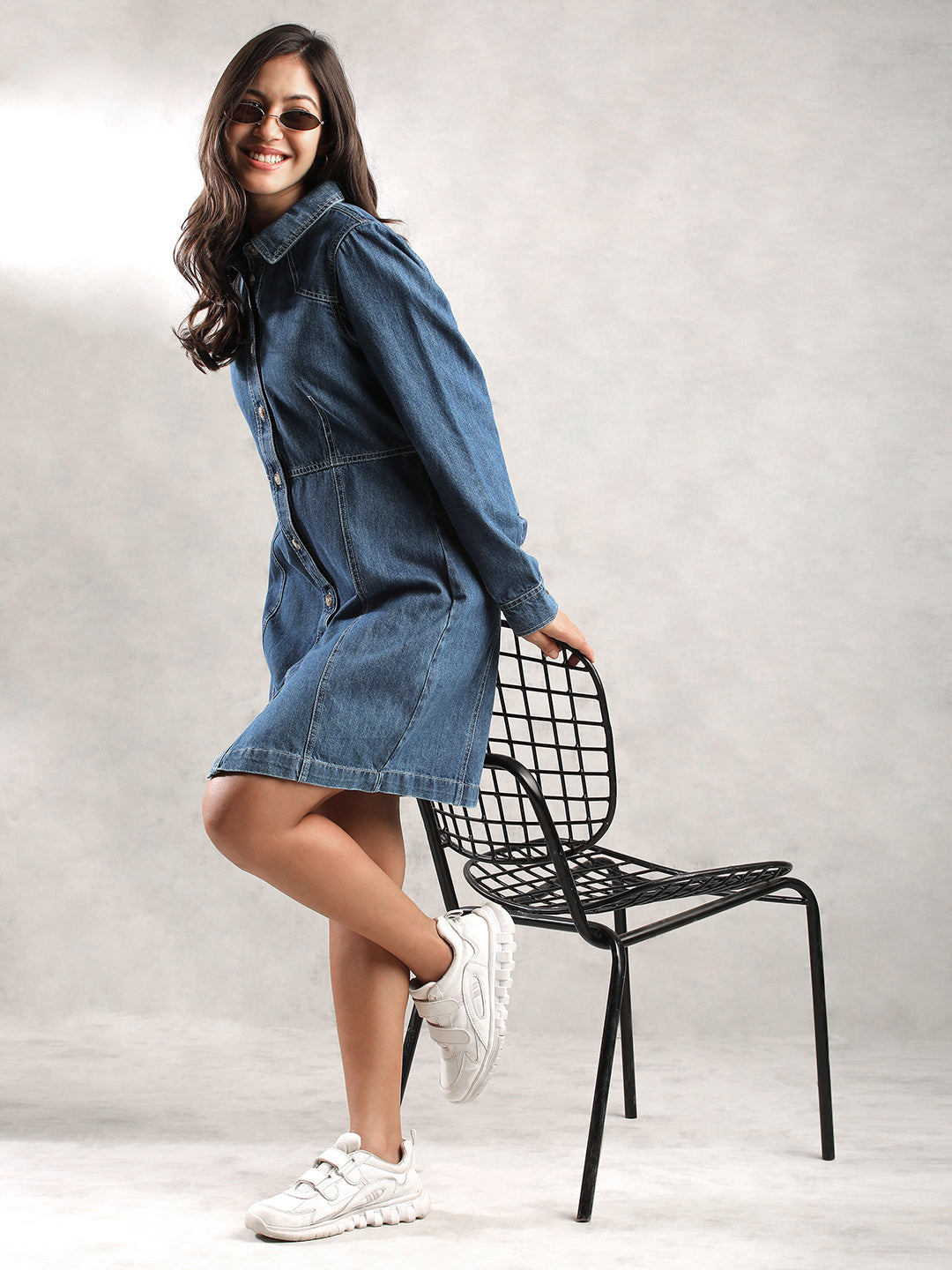 Women Full Sleeve Denim Shirt Dress