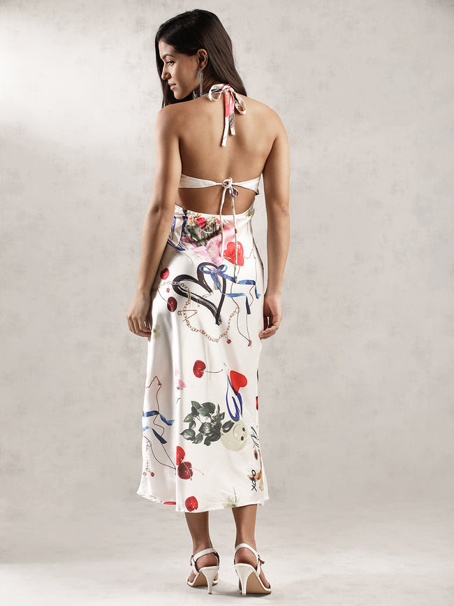 Women White Printed Maxi Dress