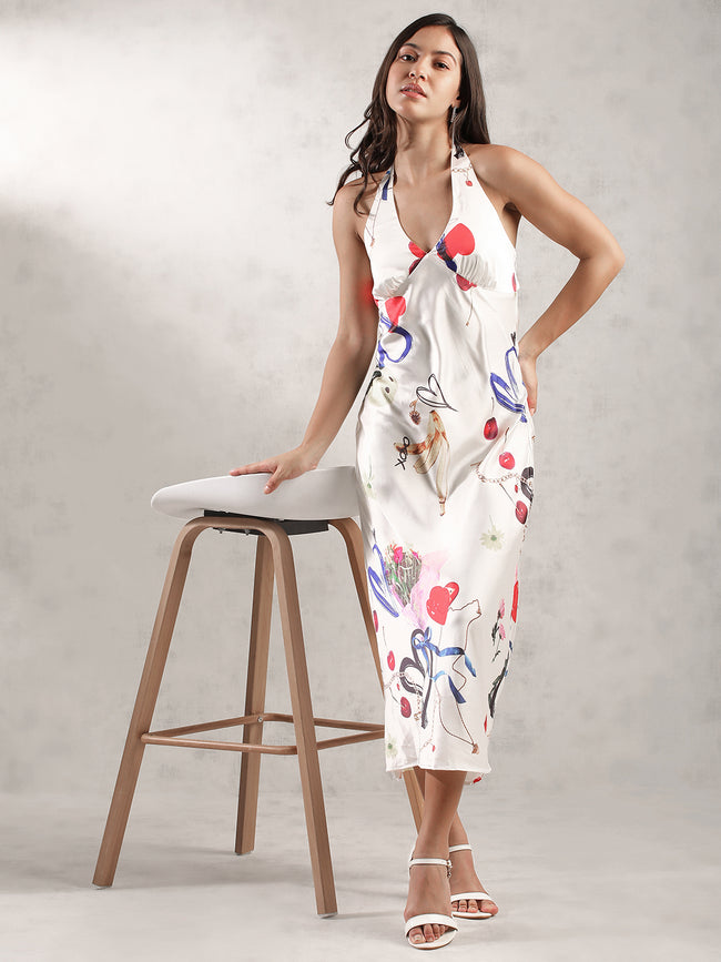 Women White Printed Maxi Dress