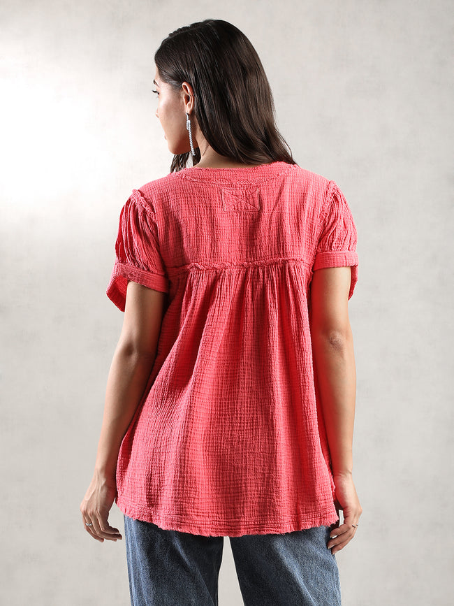 Women Pink Double Cloth Top
