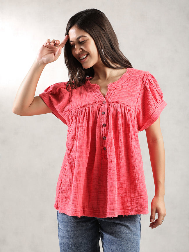 Women Pink Double Cloth Top