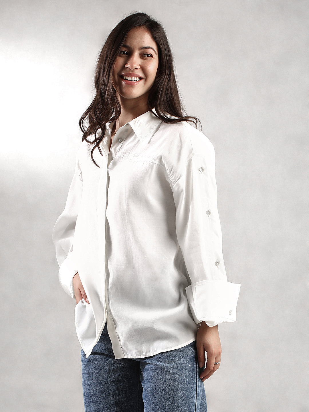 Women Cream Comfort Fit Shirt