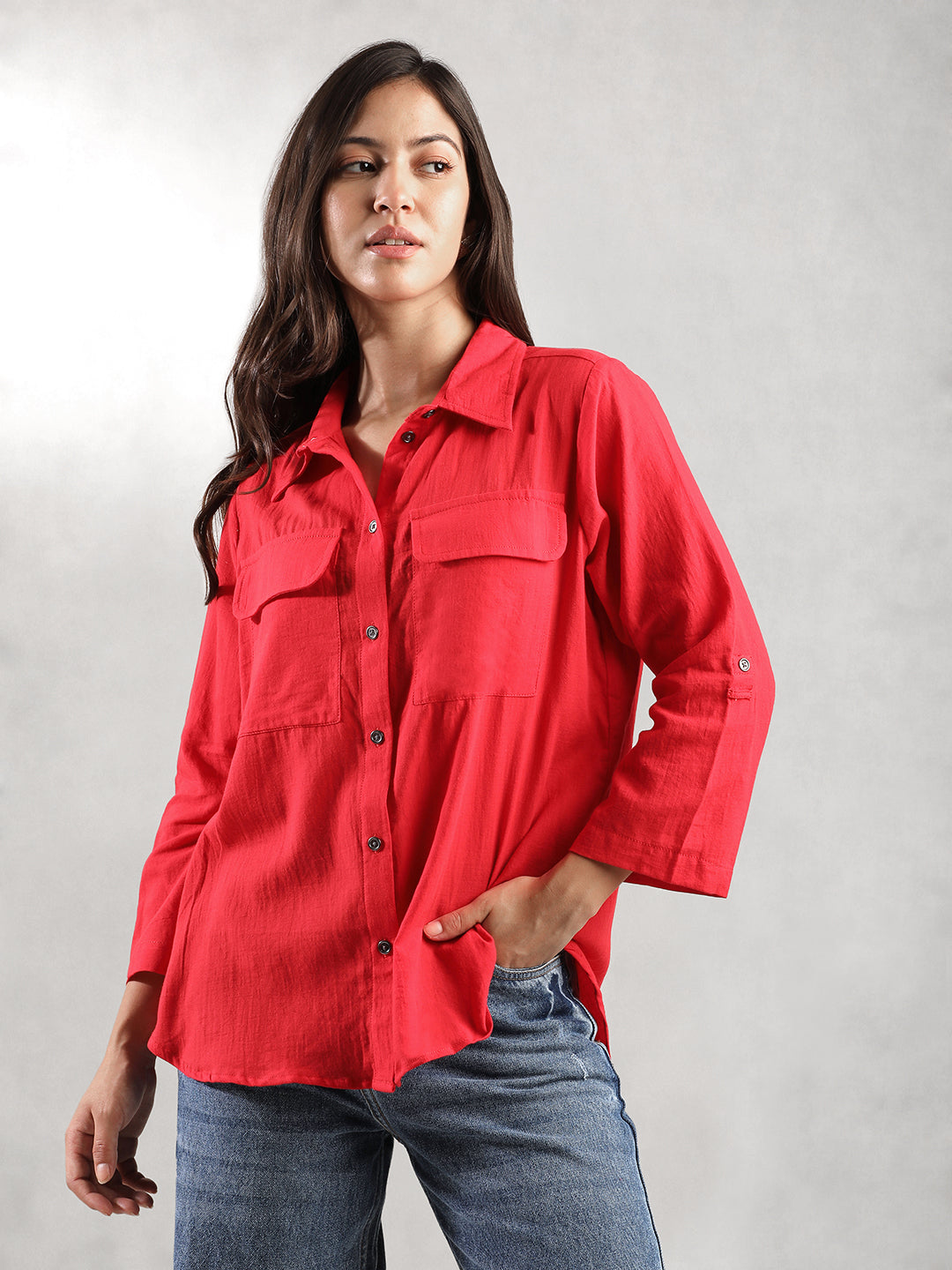 Women Red Comfort Fit Shirt