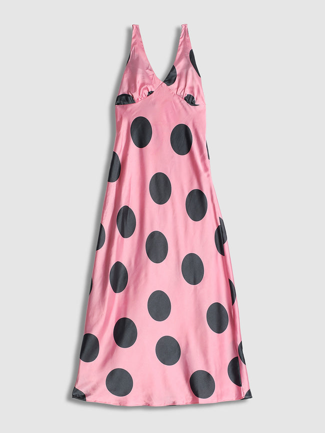 Women Pink Polka Dot Maxi Dress – FYVA