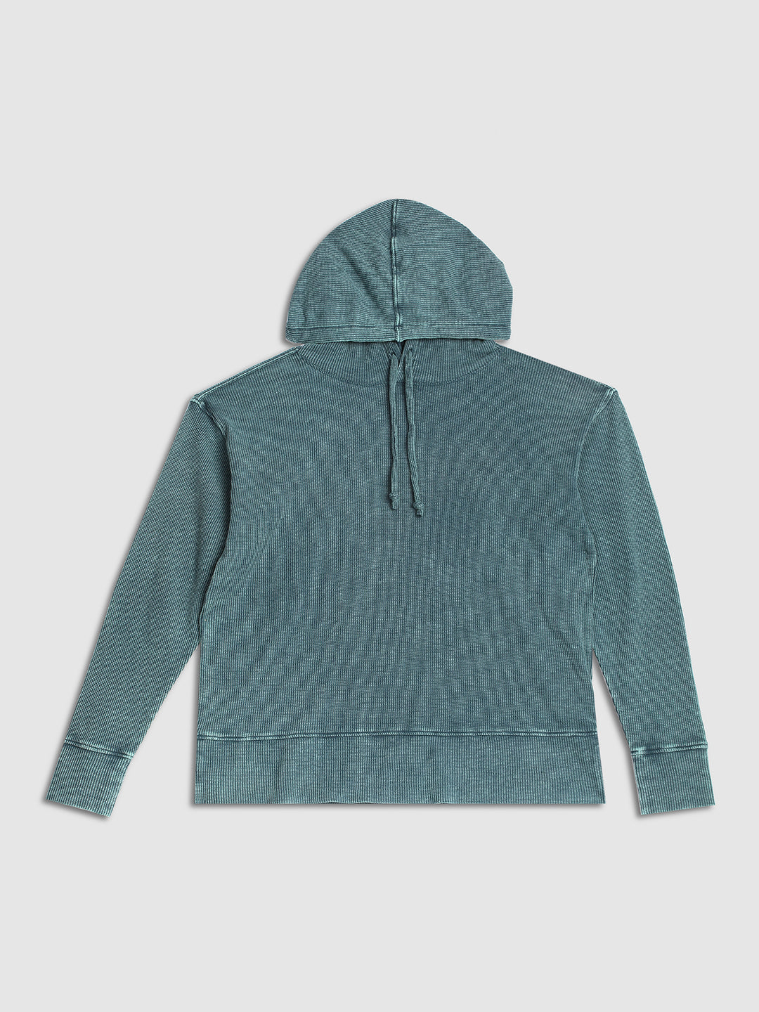 Women Teal Ribbed Hoodie