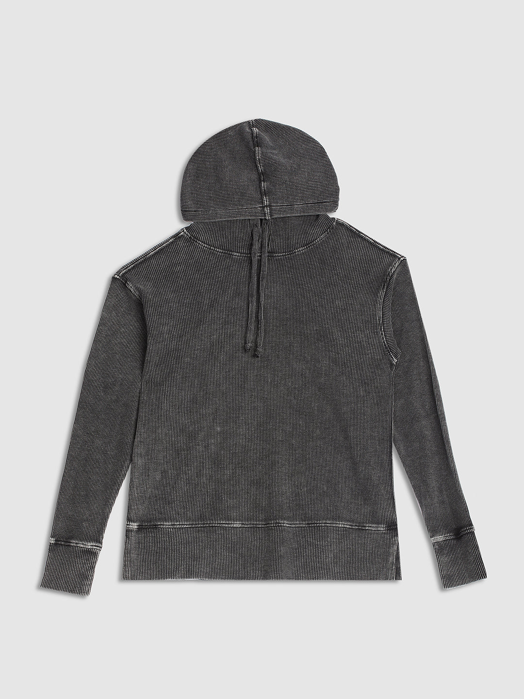 Women Charcoal Ribbed Hoodie