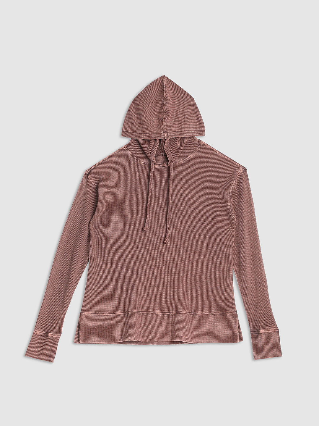 Women Brown Ribbed Textured Hoodie