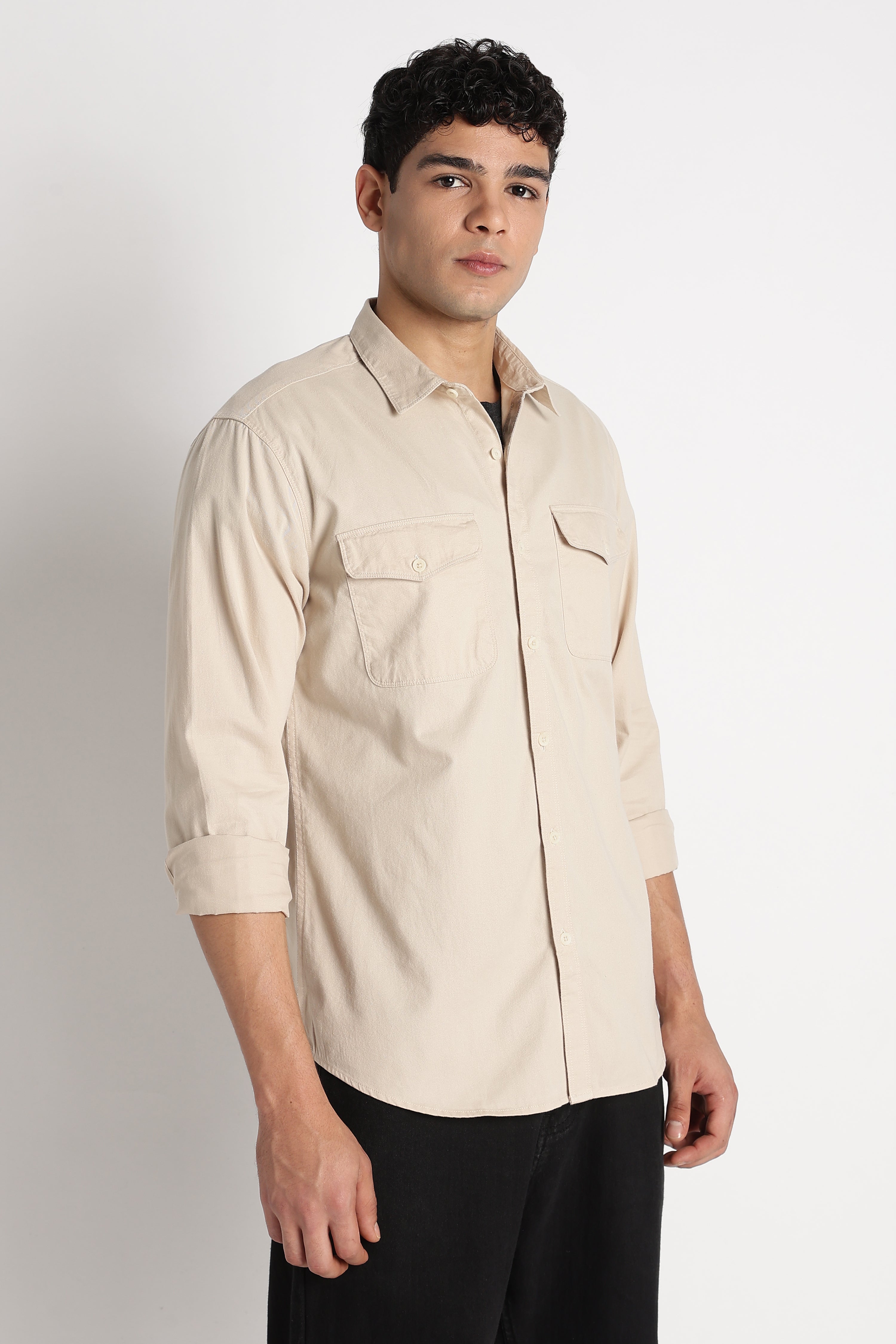 Men Solid Utility Casual Shirt