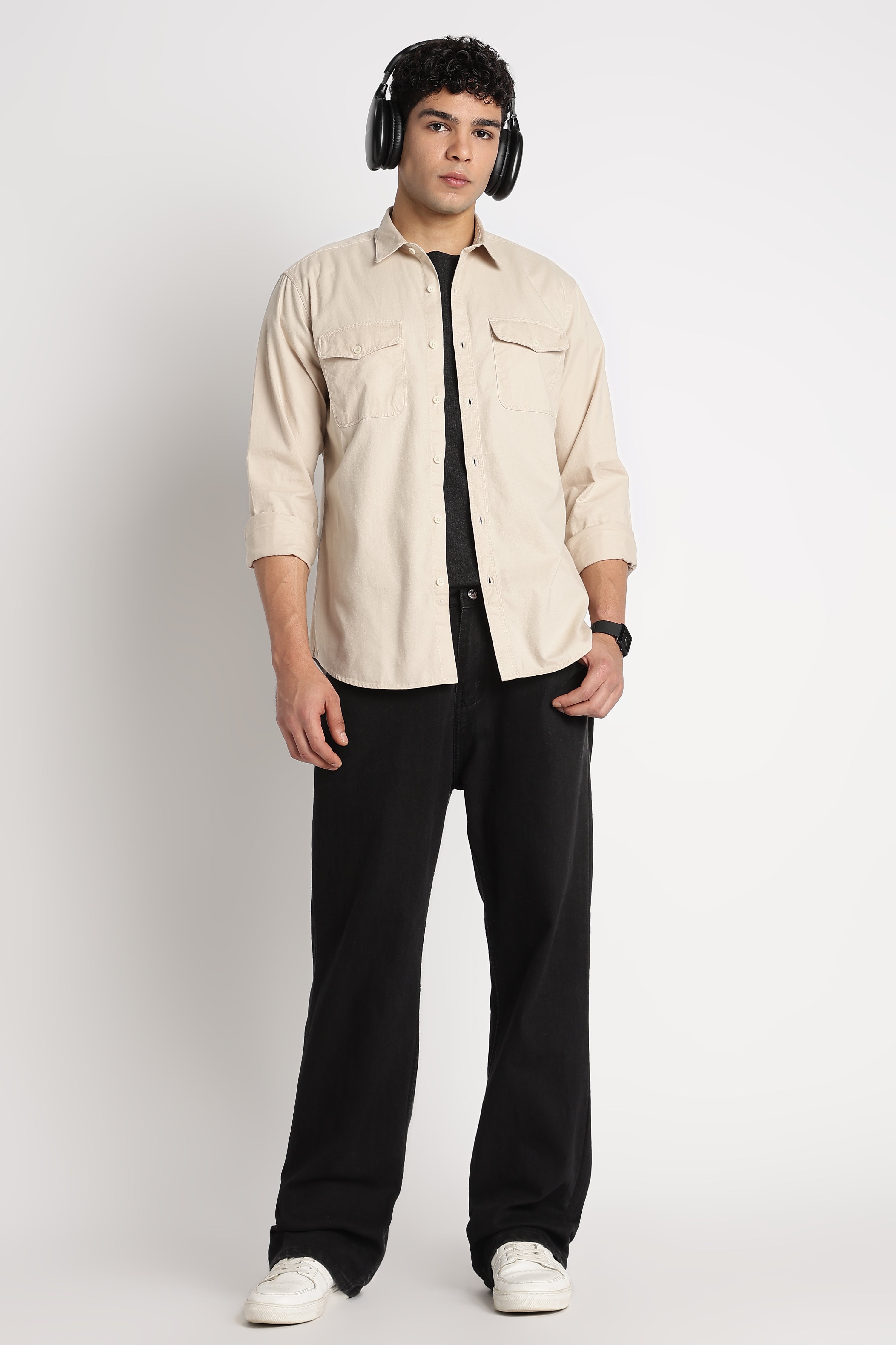 Men Solid Utility Casual Shirt