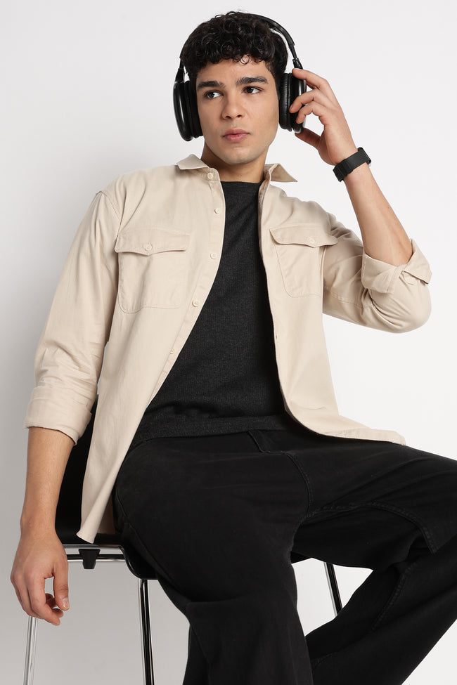 Men Solid Utility Casual Shirt