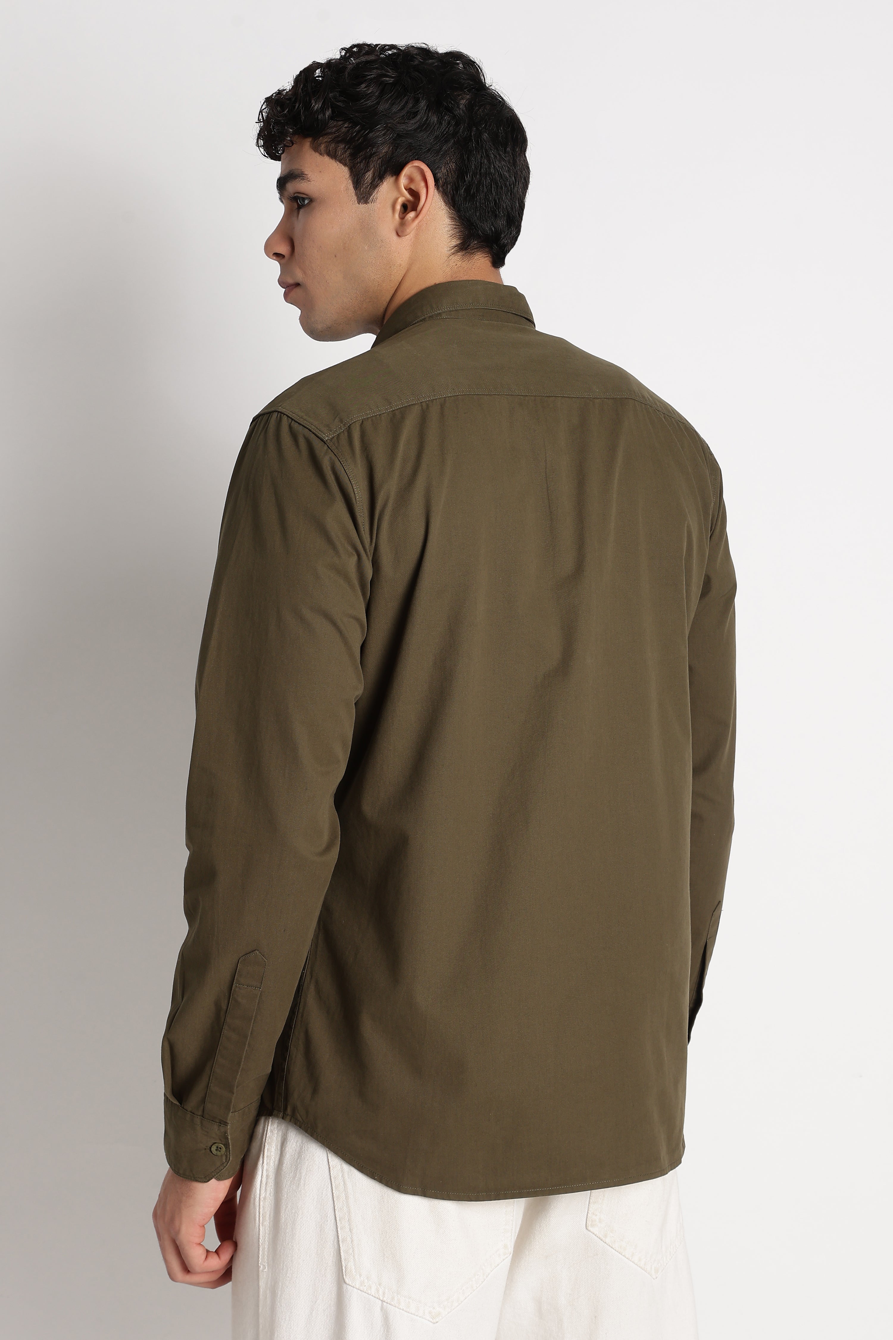 Men Solid Utility Casual Shirt