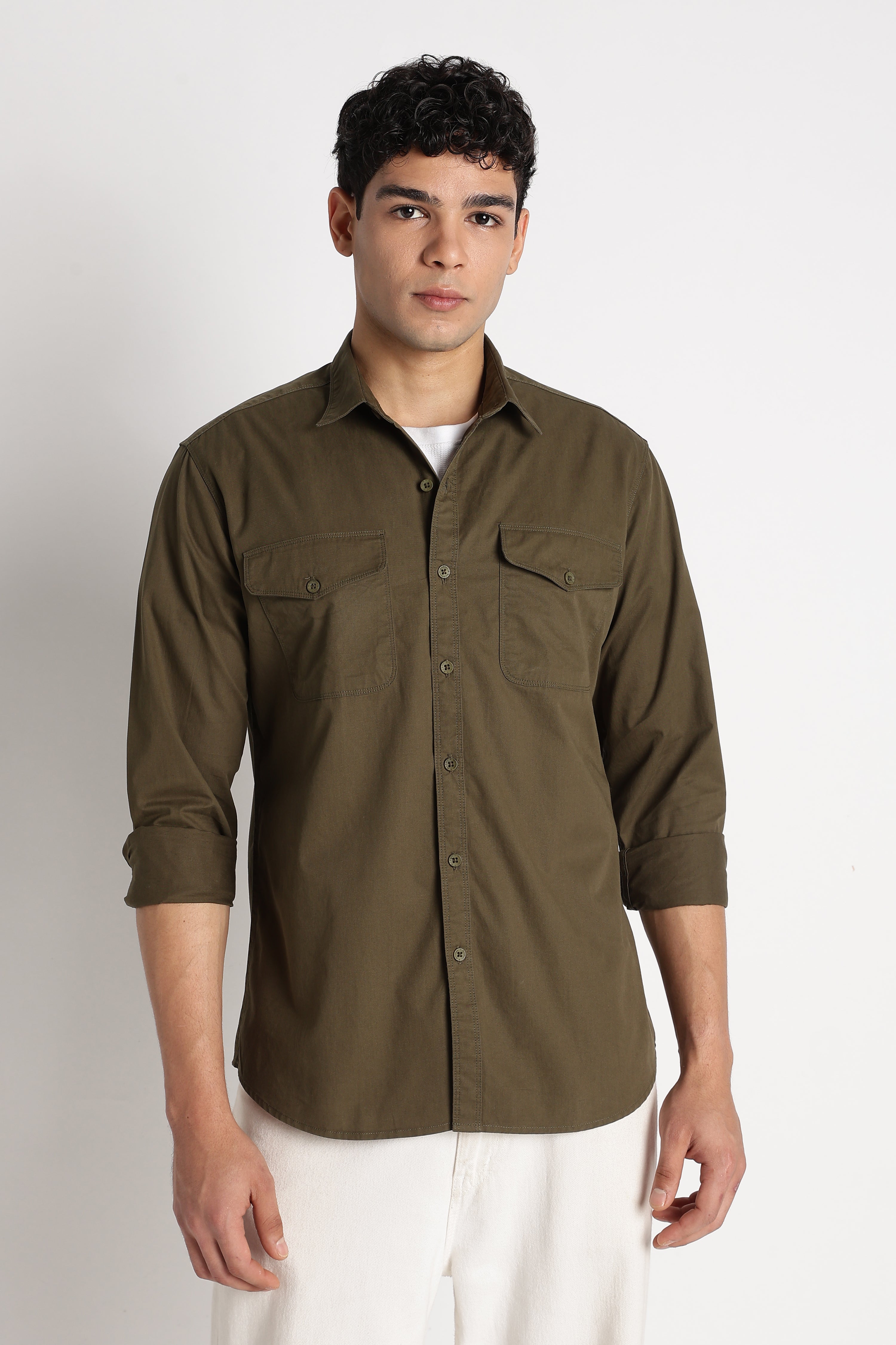 Men Solid Utility Casual Shirt