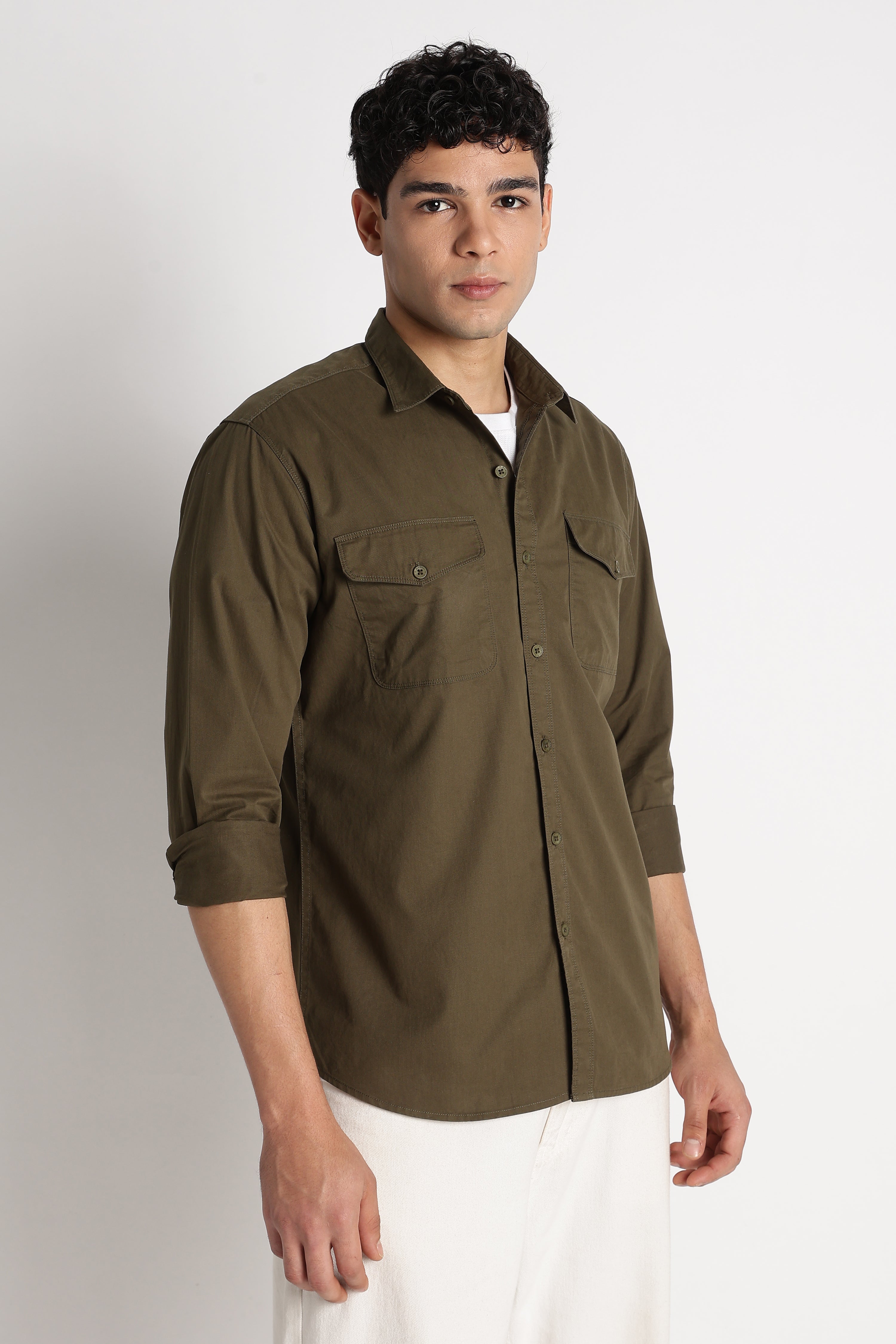 Men Solid Utility Casual Shirt