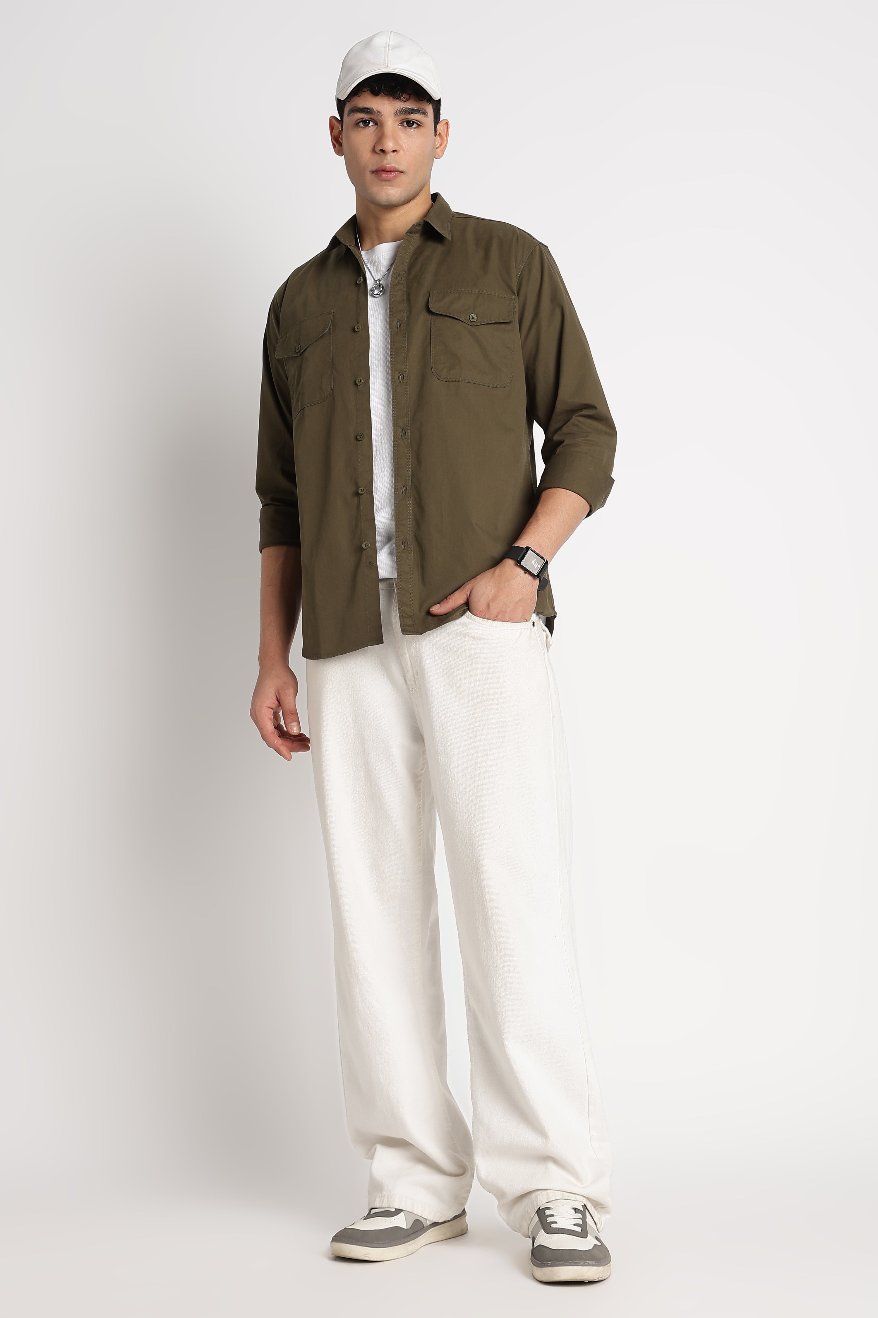 Men Solid Utility Casual Shirt