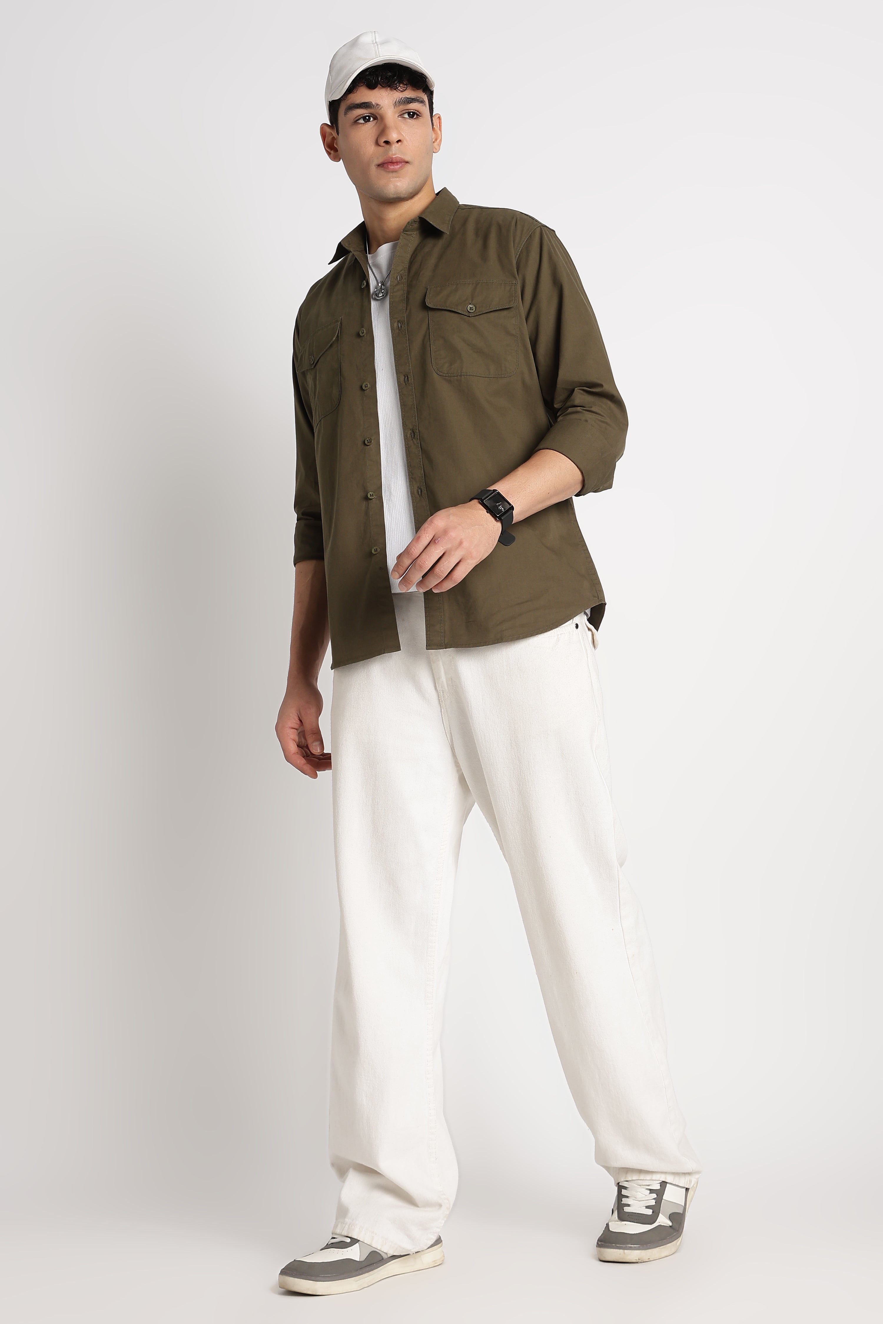 Men Solid Utility Casual Shirt