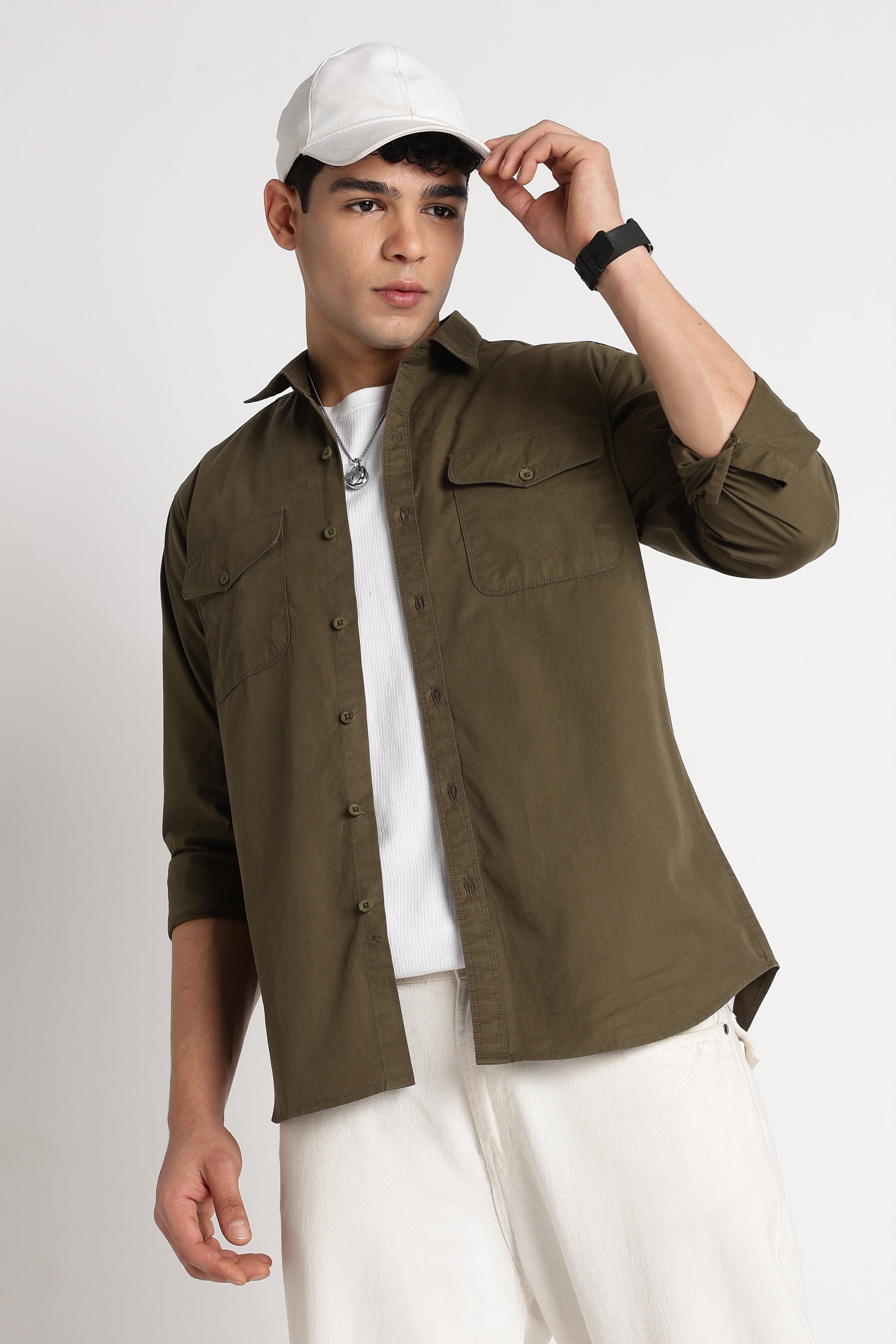 Men Solid Utility Casual Shirt