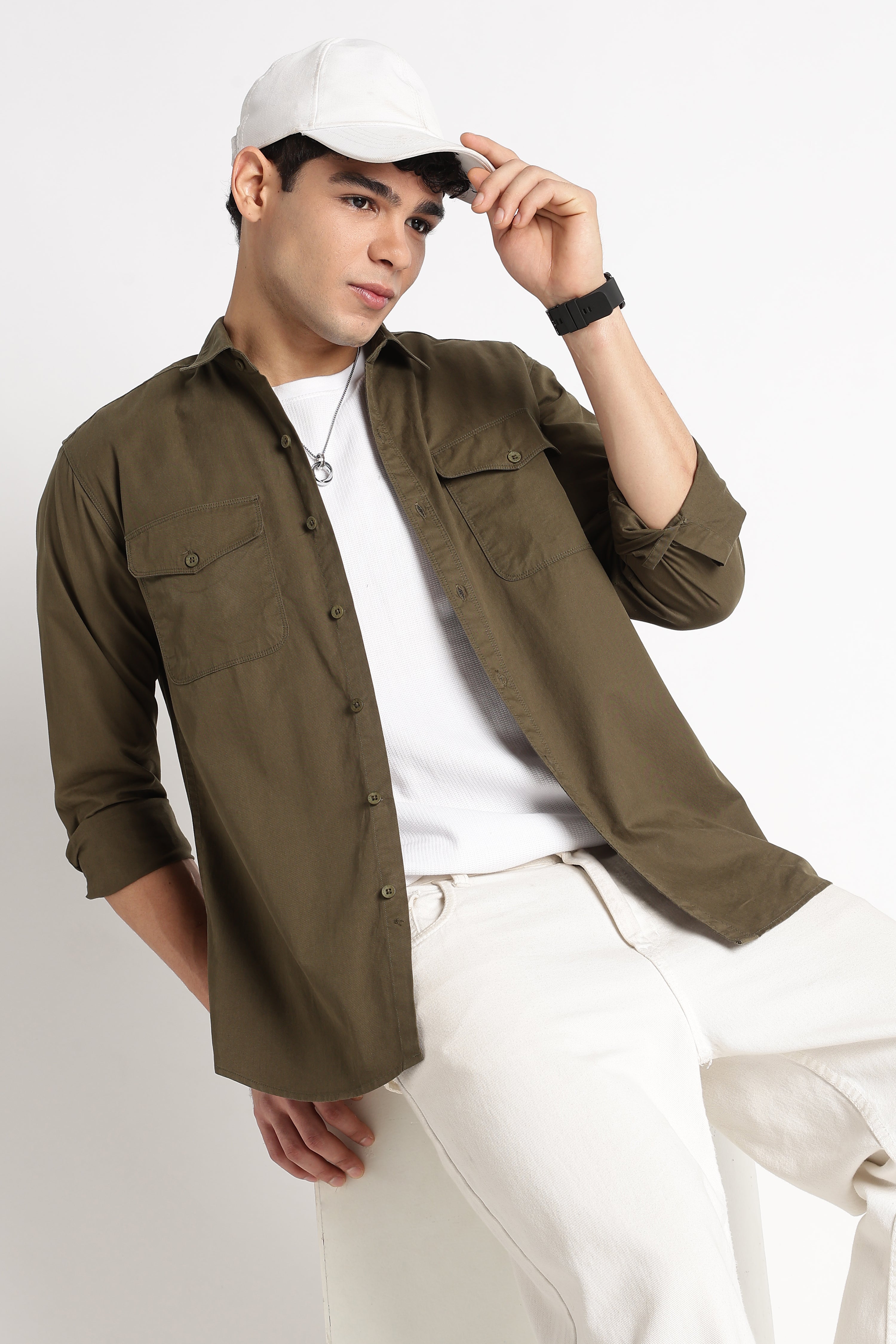 Men Solid Utility Casual Shirt