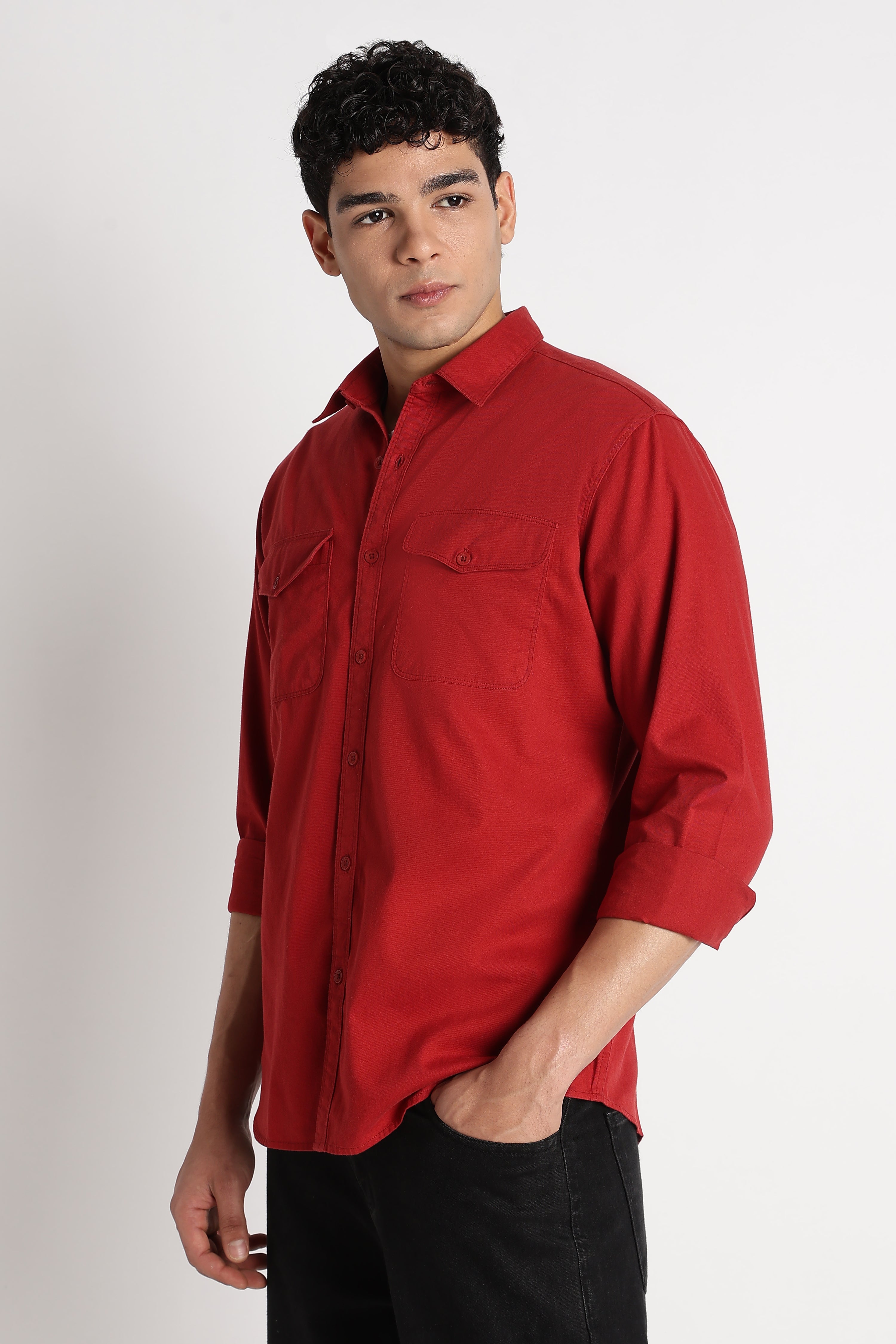 Men Solid Utility Casual Shirt