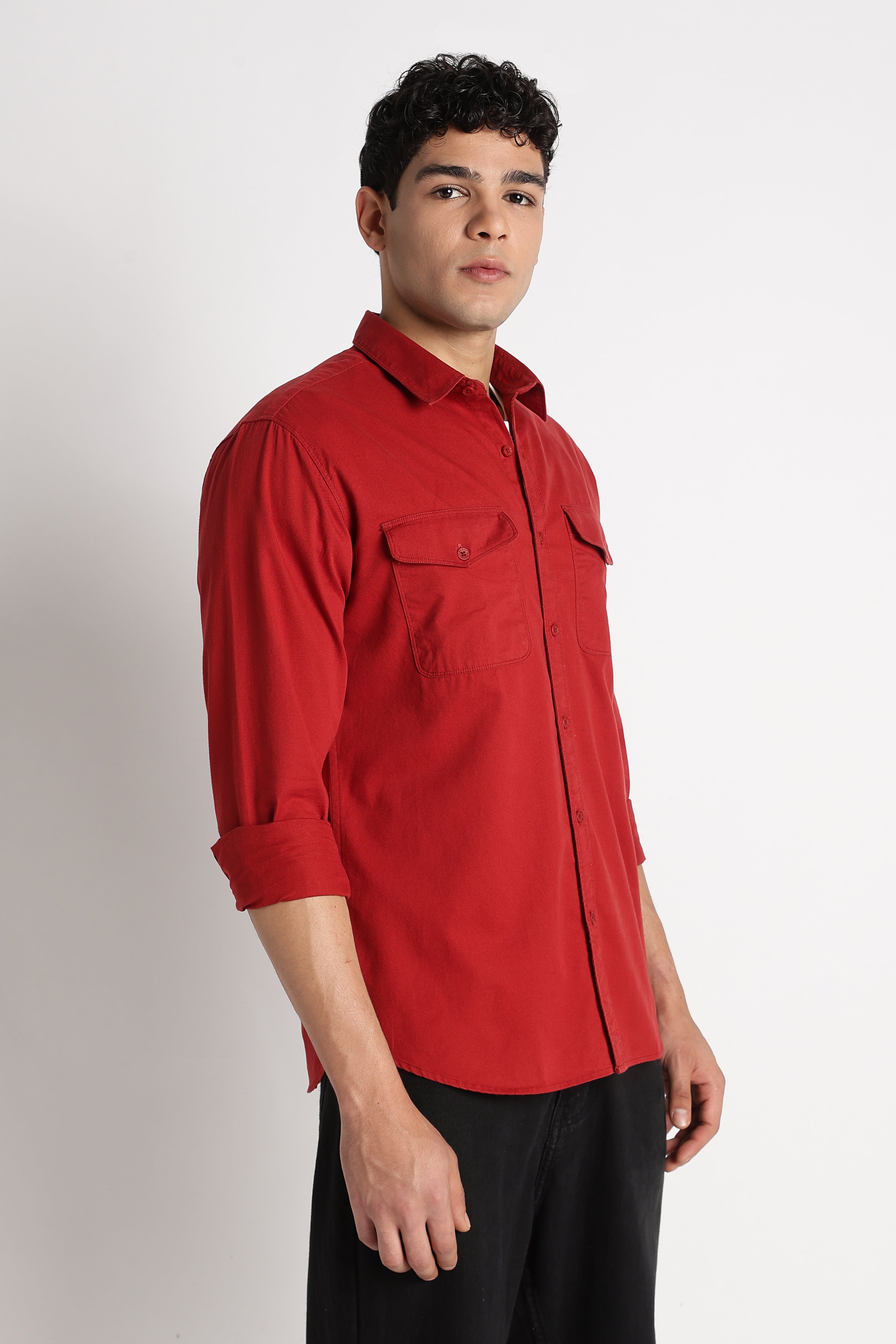 Men Solid Utility Casual Shirt