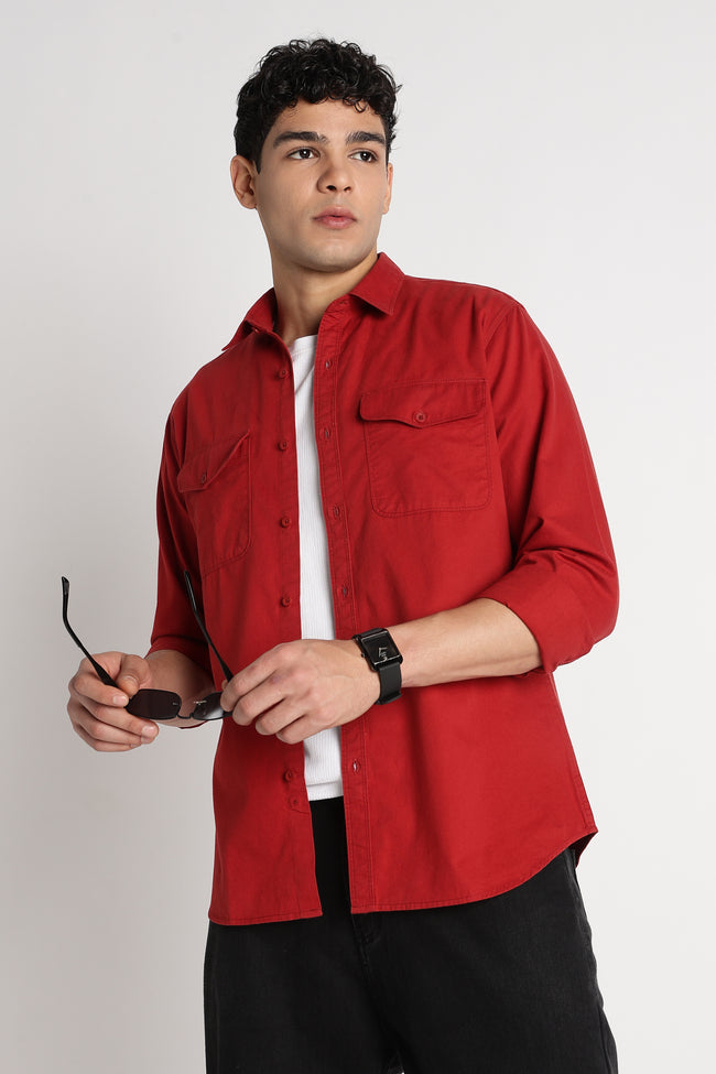 Men Solid Utility Casual Shirt