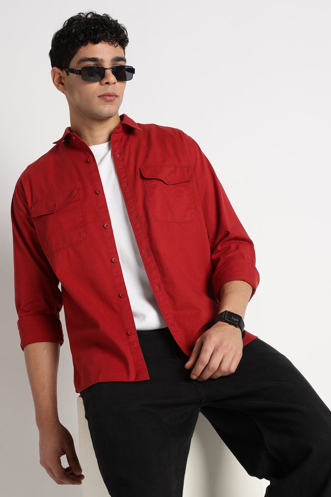 Men Solid Utility Casual Shirt