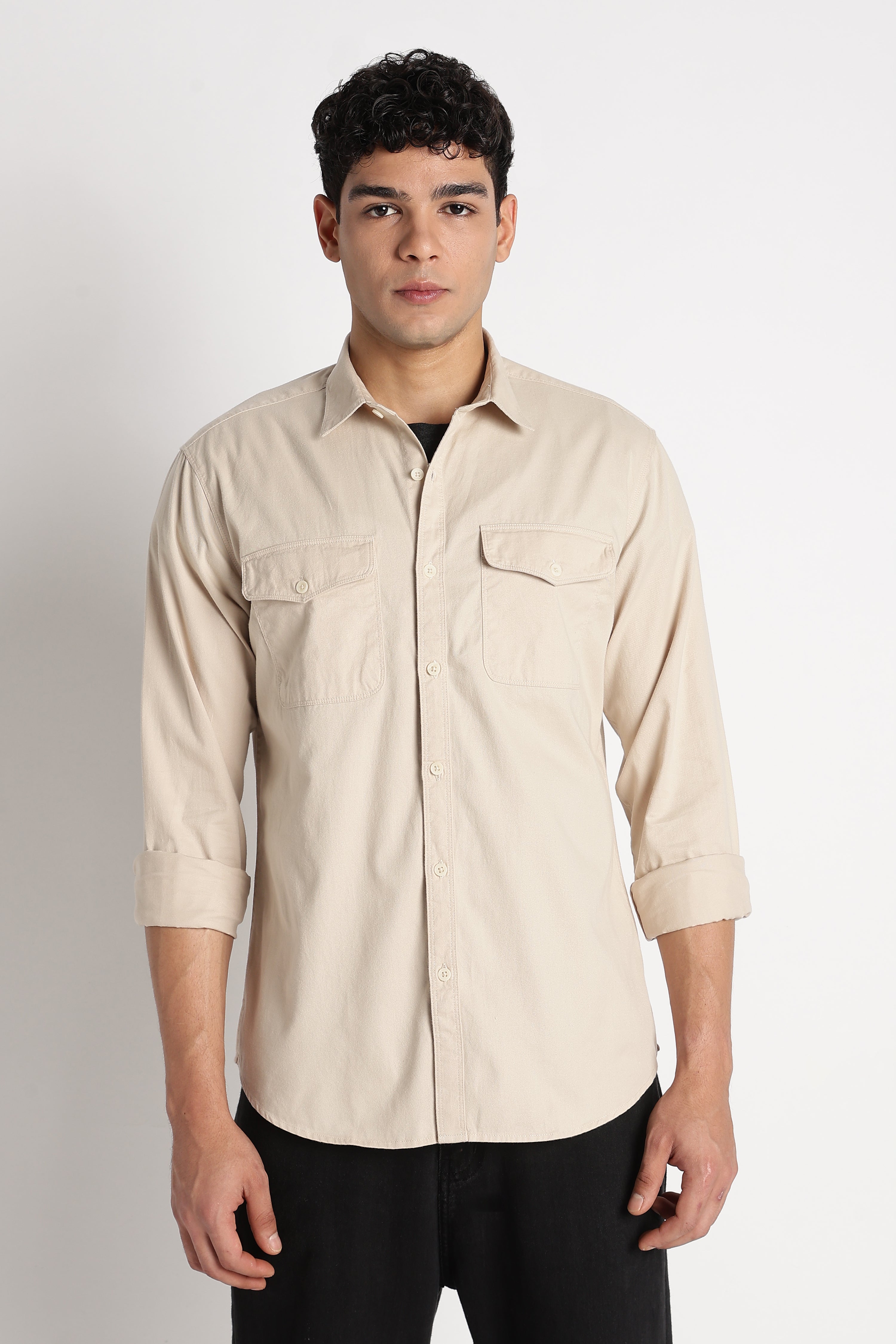 Men Solid Utility Casual Shirt