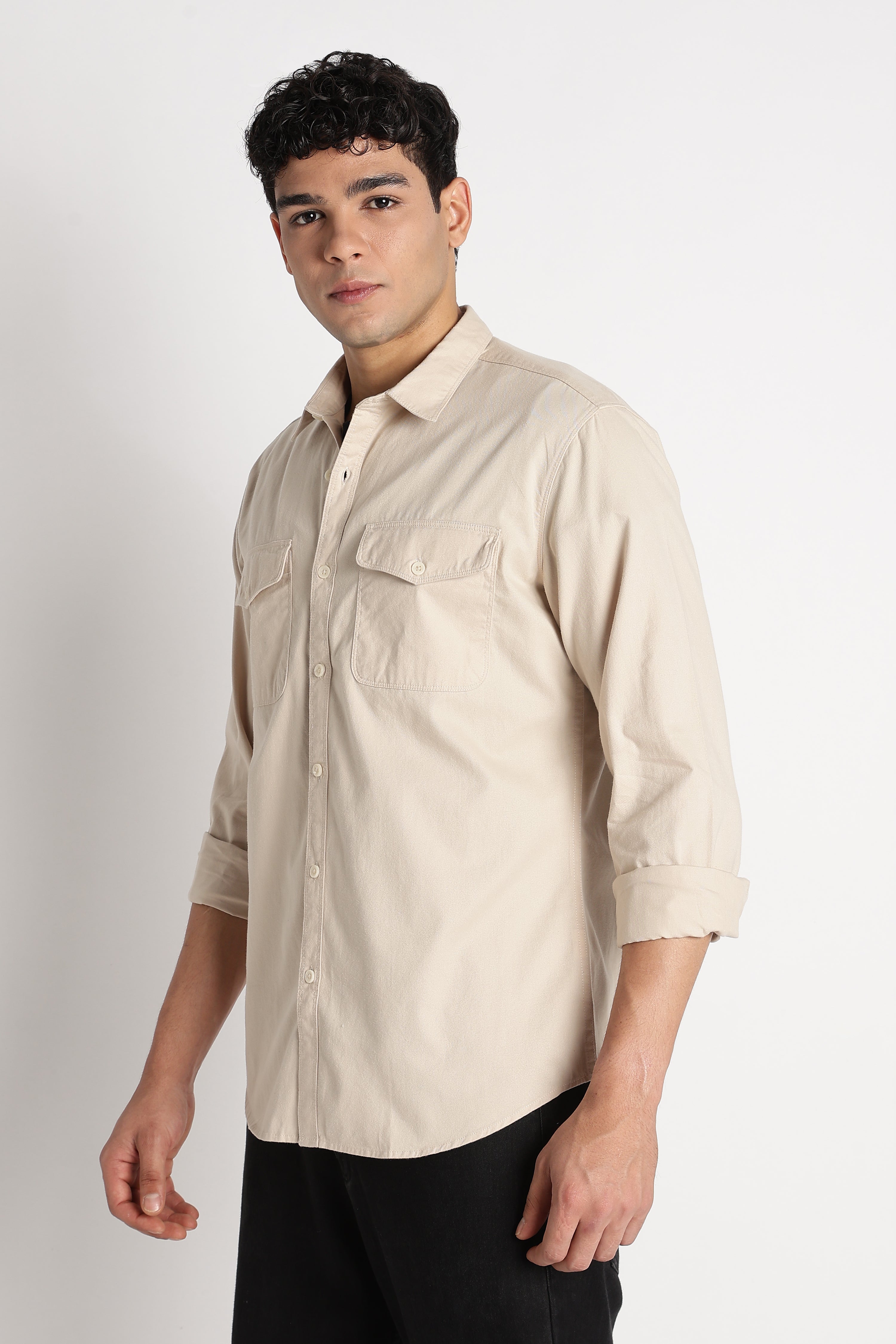 Men Solid Utility Casual Shirt