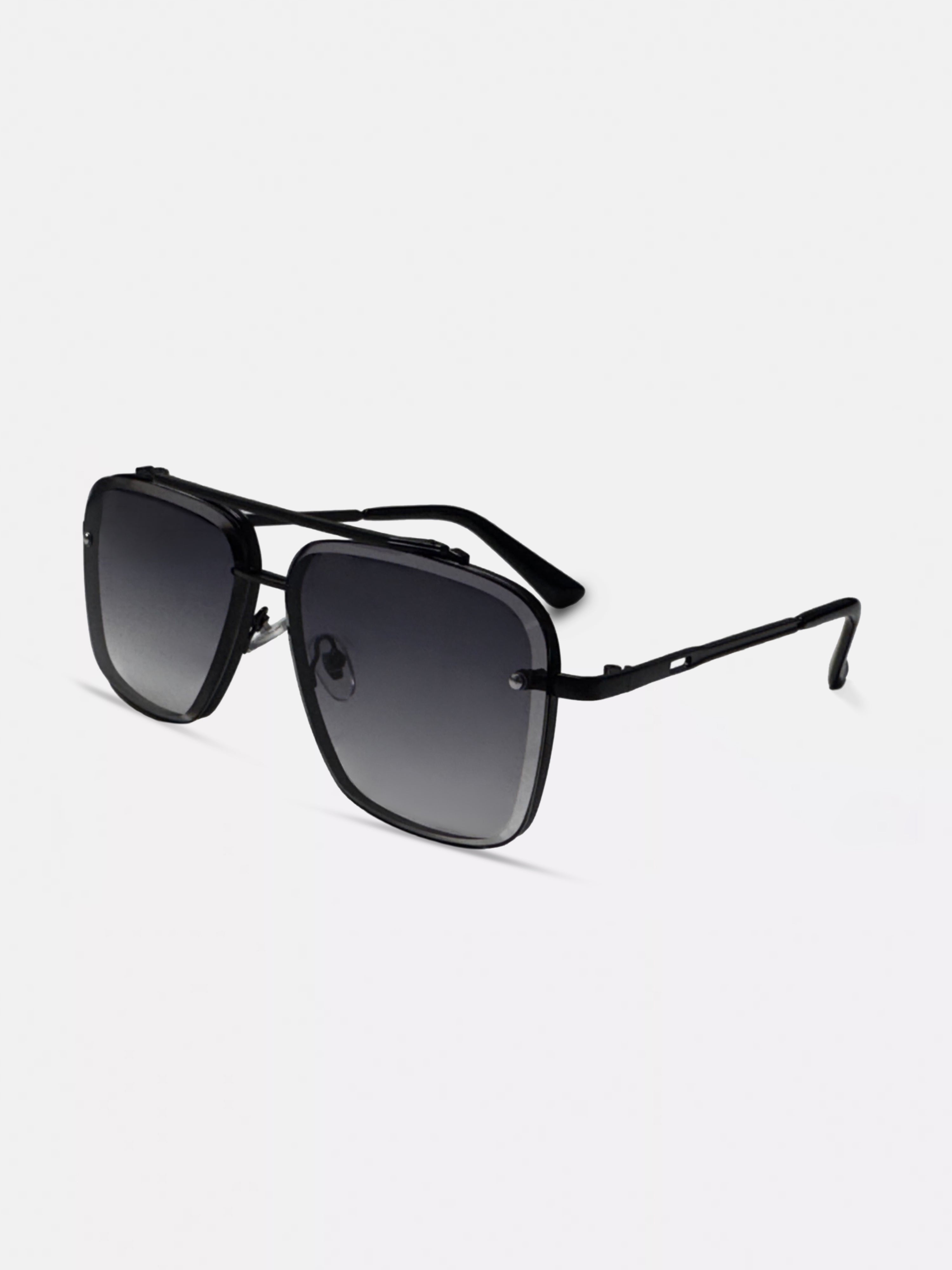 Men Square Aviator Sunglasses with Matte Black Frame and Smoke Grey Gradient Lenses