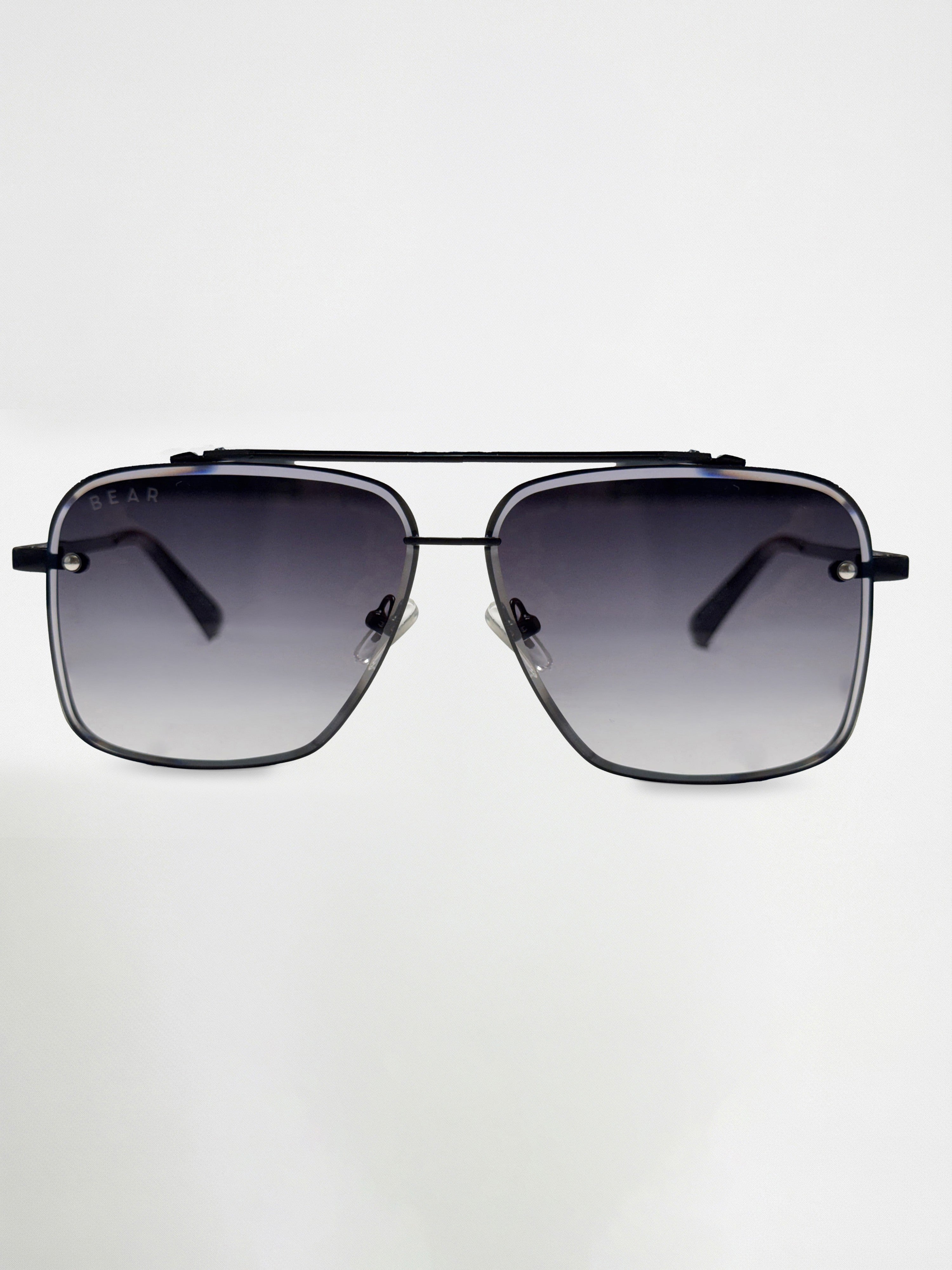 Men Square Aviator Sunglasses with Matte Black Frame and Smoke Grey Gradient Lenses
