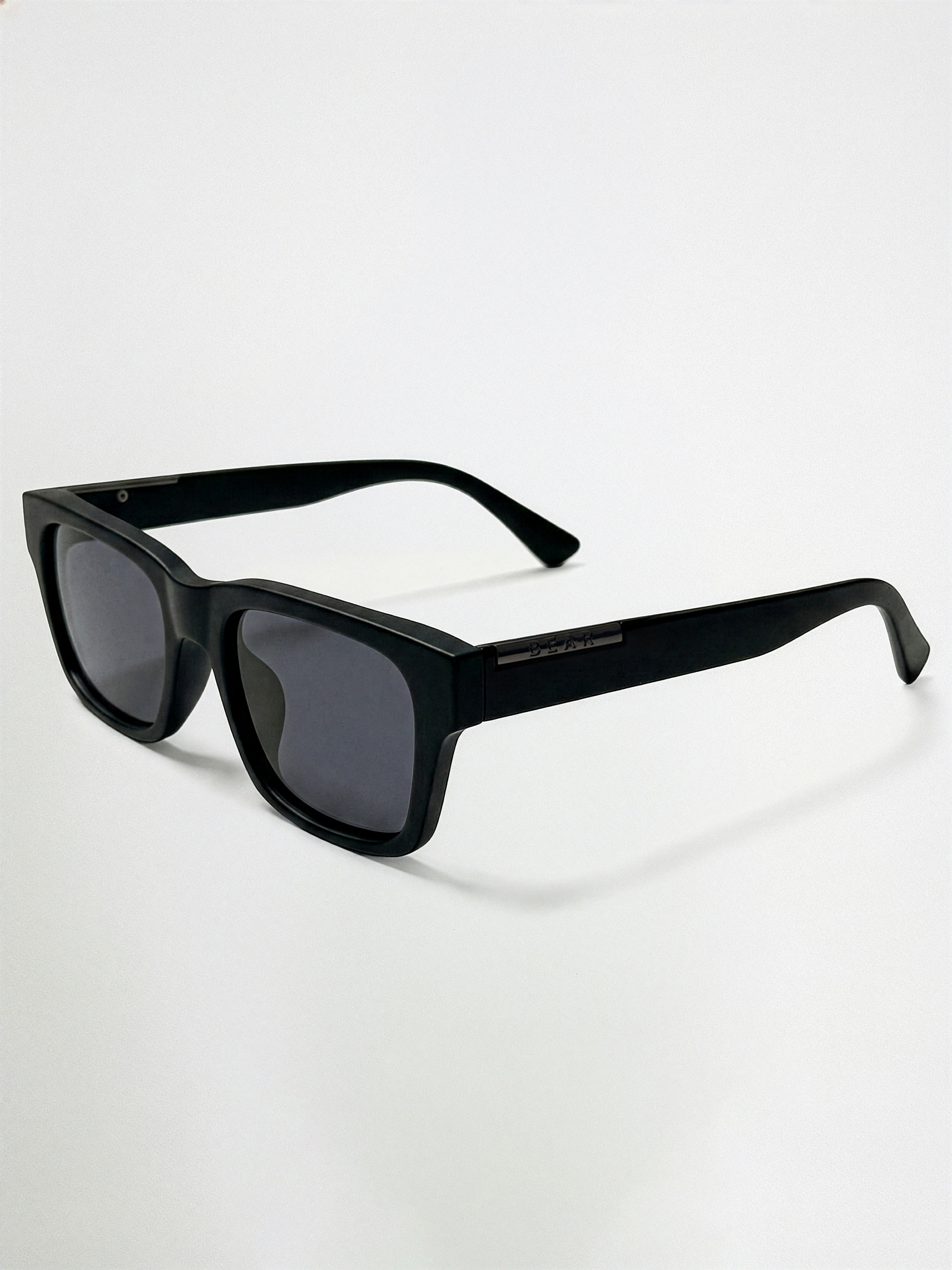 Men Glossy Black Rectangular Sunglasses with Metal Accent & Smoke Grey Lenses
