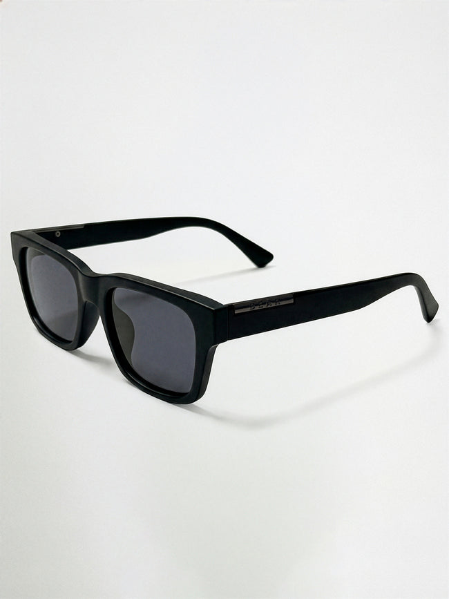 Men Glossy Black Rectangular Sunglasses with Metal Accent & Smoke Grey Lenses