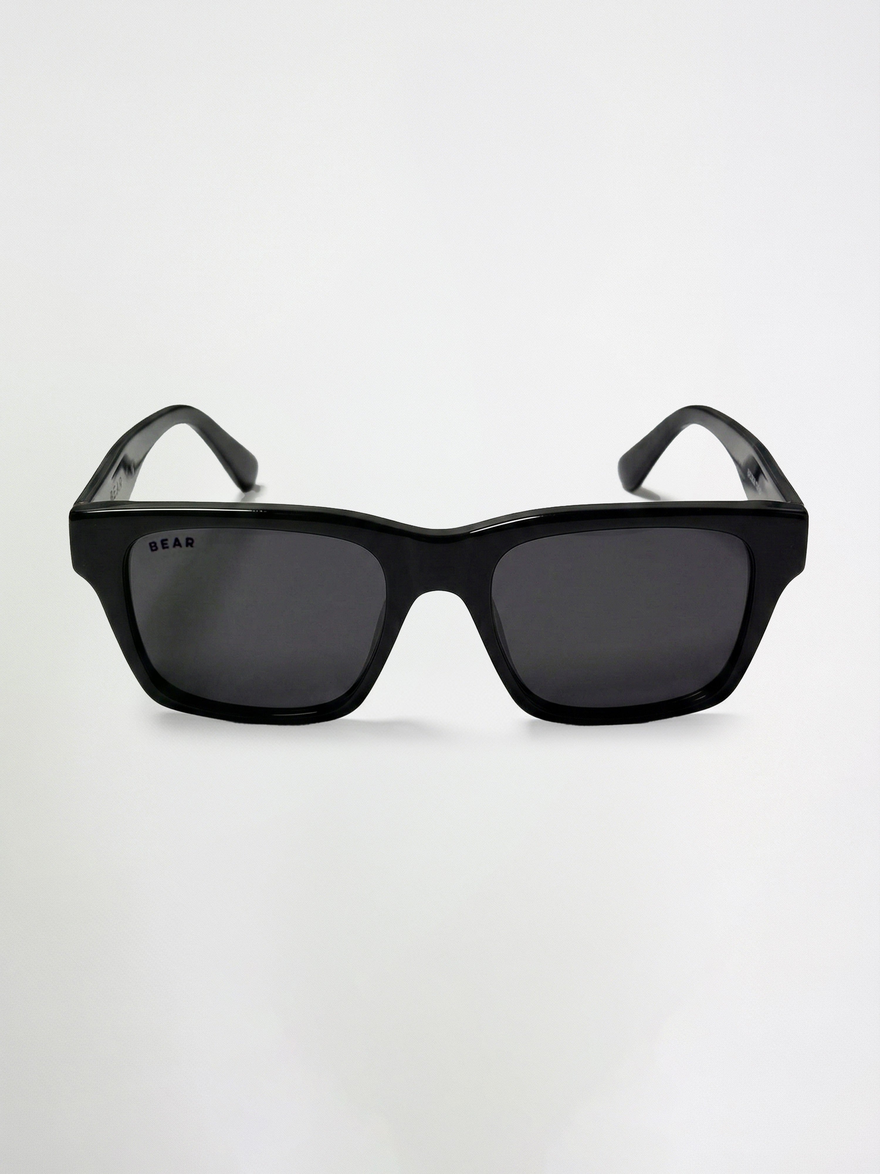 Men Glossy Black Rectangular Sunglasses with Metal Accent & Smoke Grey Lenses