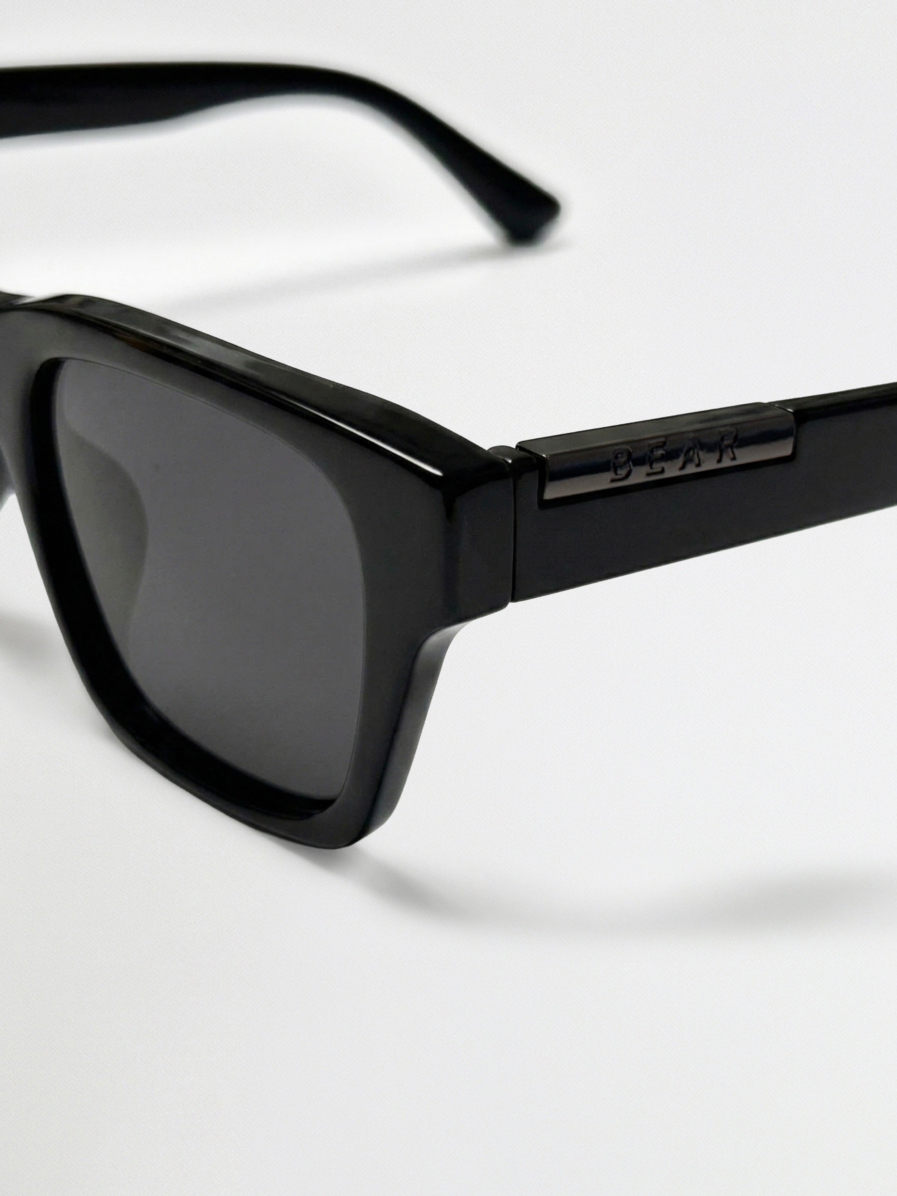Men Glossy Black Rectangular Sunglasses with Metal Accent & Smoke Grey Lenses