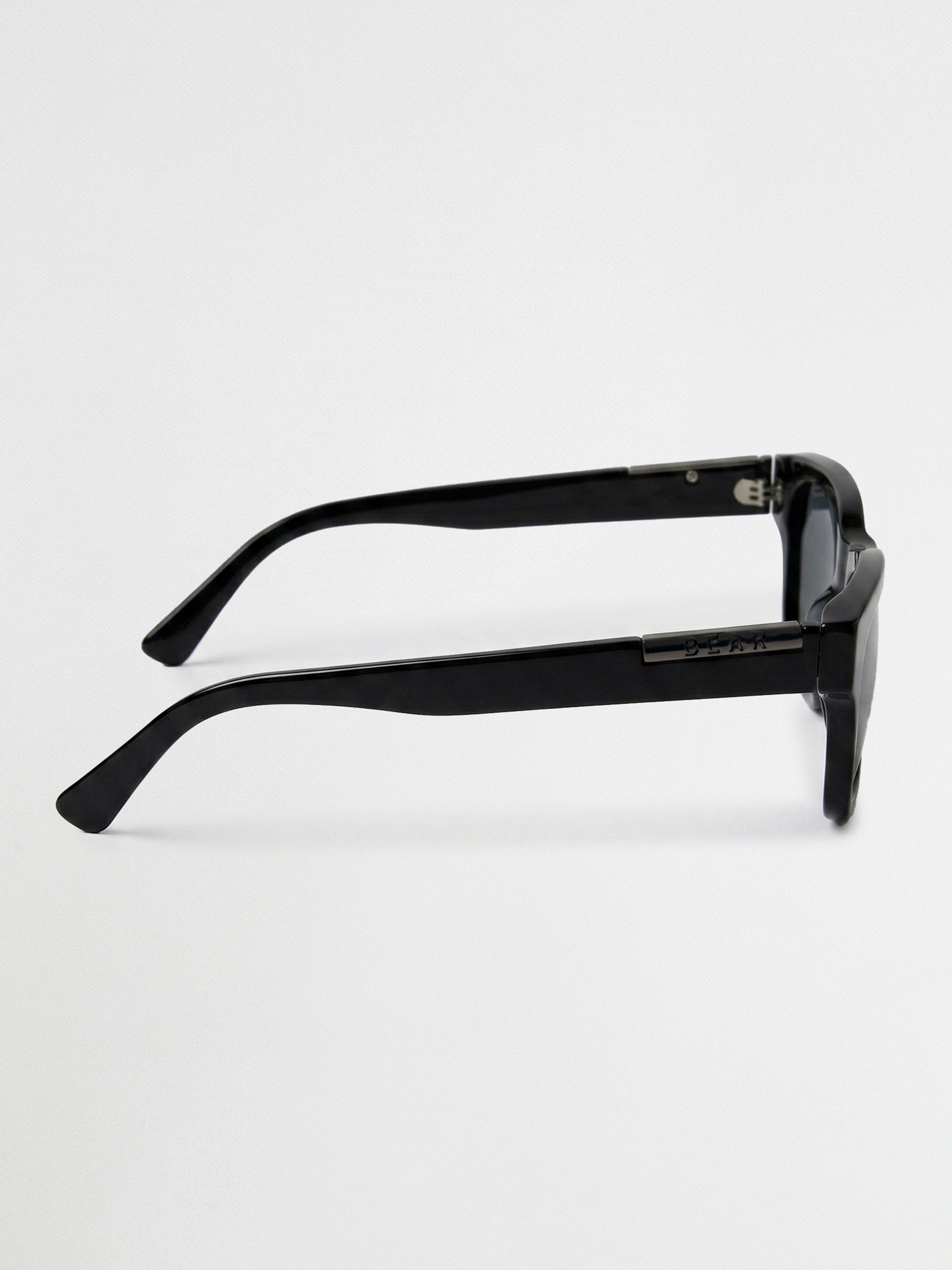 Men Glossy Black Rectangular Sunglasses with Metal Accent & Smoke Grey Lenses