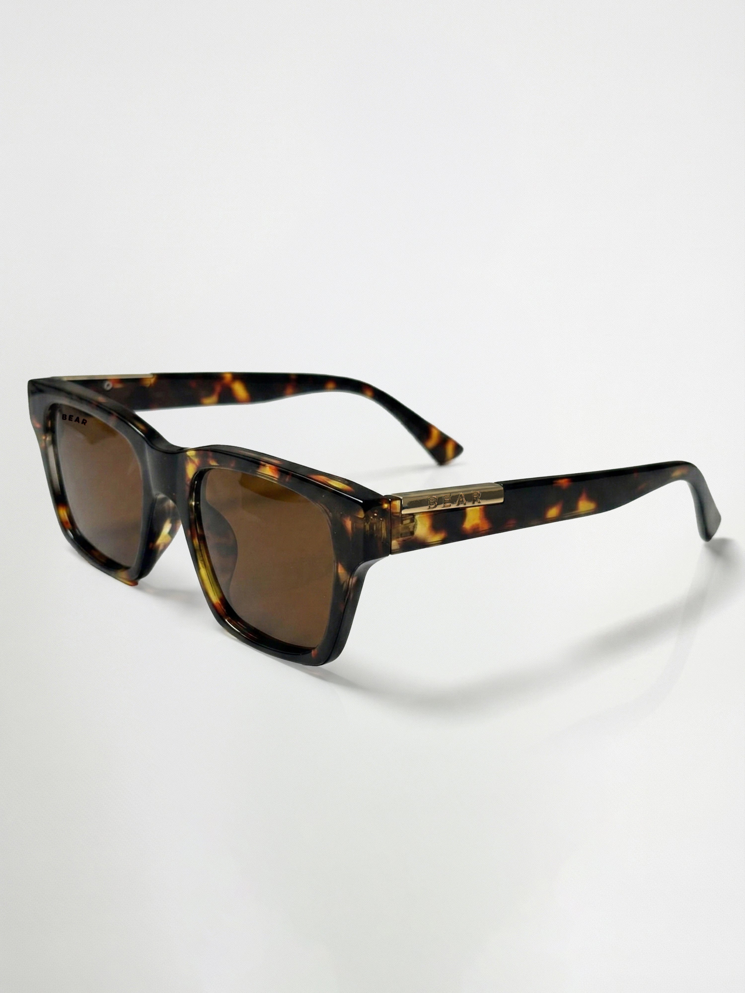 Men Tortoiseshell Rectangular Sunglasses with Gold Accent & Smoke Brown Lenses
