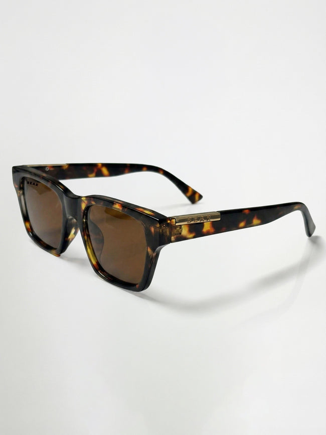 Men Tortoiseshell Rectangular Sunglasses with Gold Accent & Smoke Brown Lenses