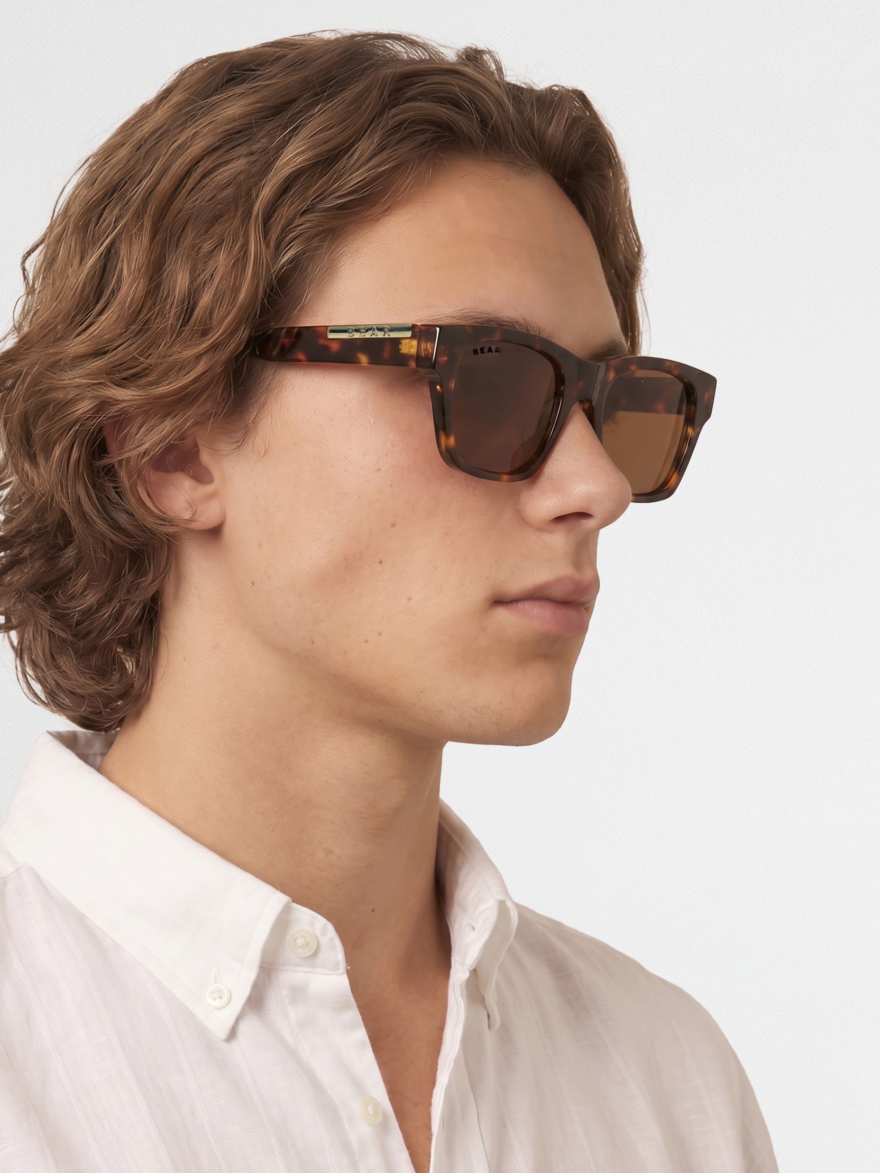 Men Tortoiseshell Rectangular Sunglasses with Gold Accent & Smoke Brown Lenses
