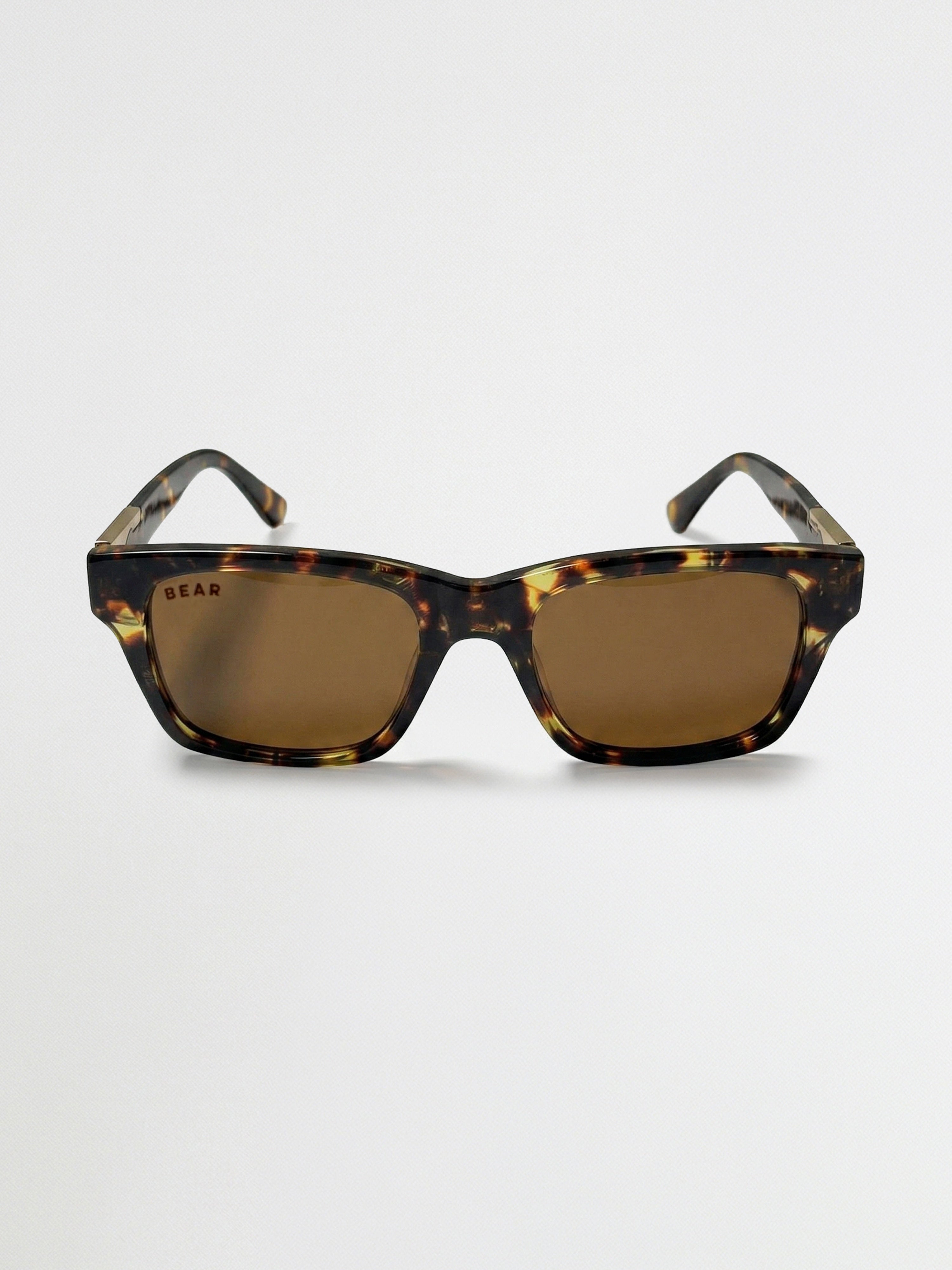 Men Tortoiseshell Rectangular Sunglasses with Gold Accent & Smoke Brown Lenses