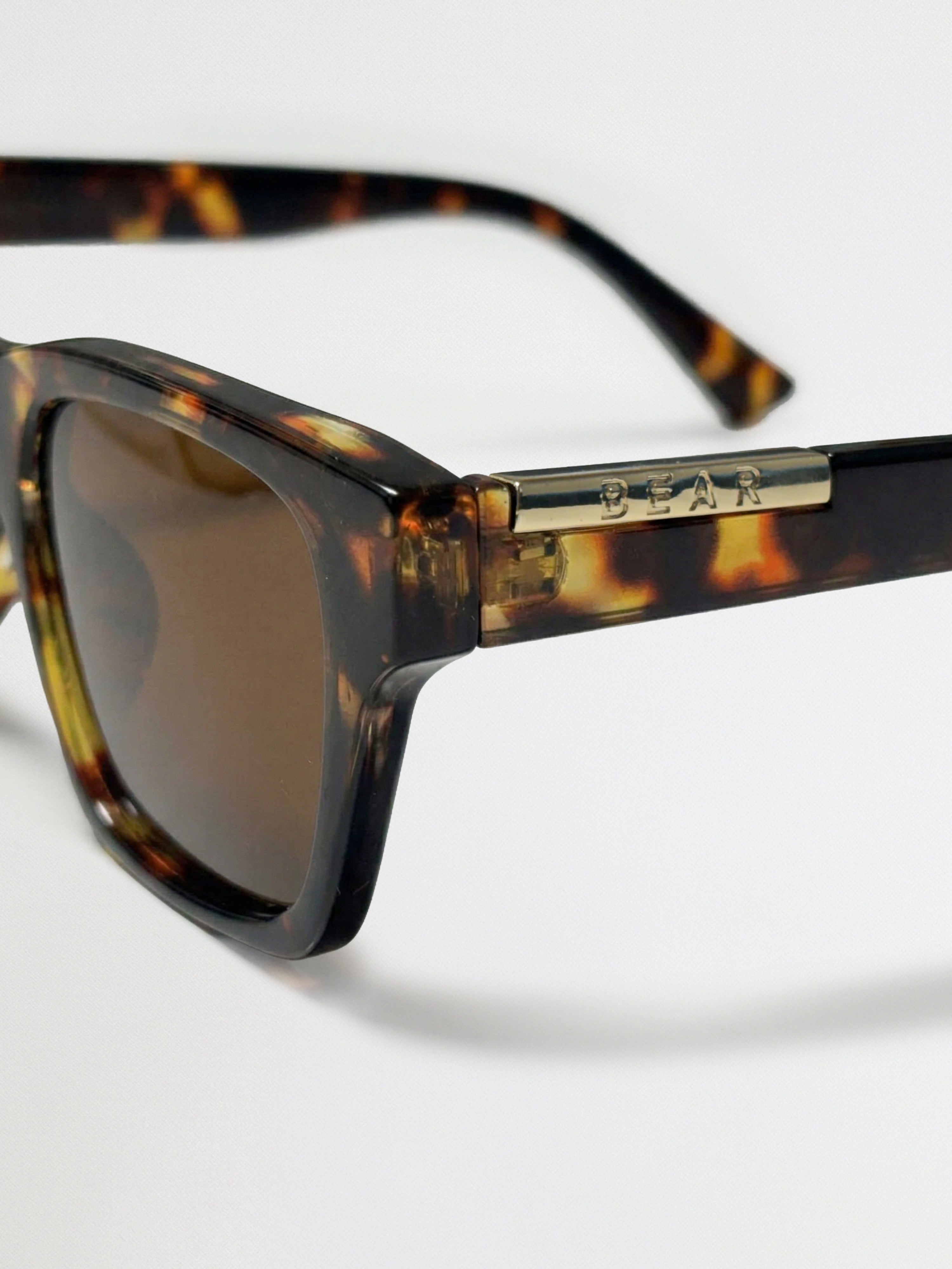 Men Tortoiseshell Rectangular Sunglasses with Gold Accent & Smoke Brown Lenses