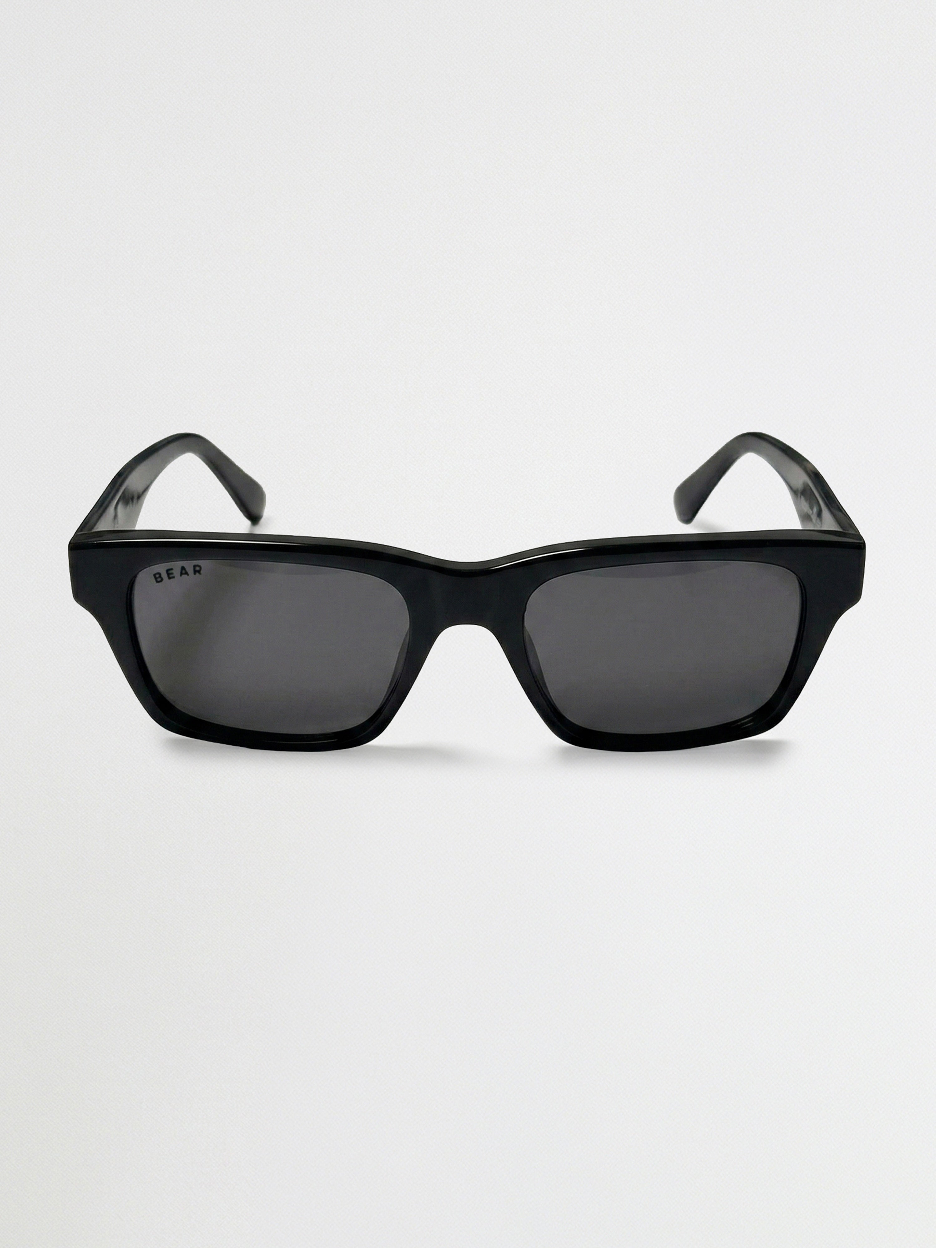 Men Glossy Black Rectangular Sunglasses with Gold Accent & Smoke Grey Lenses