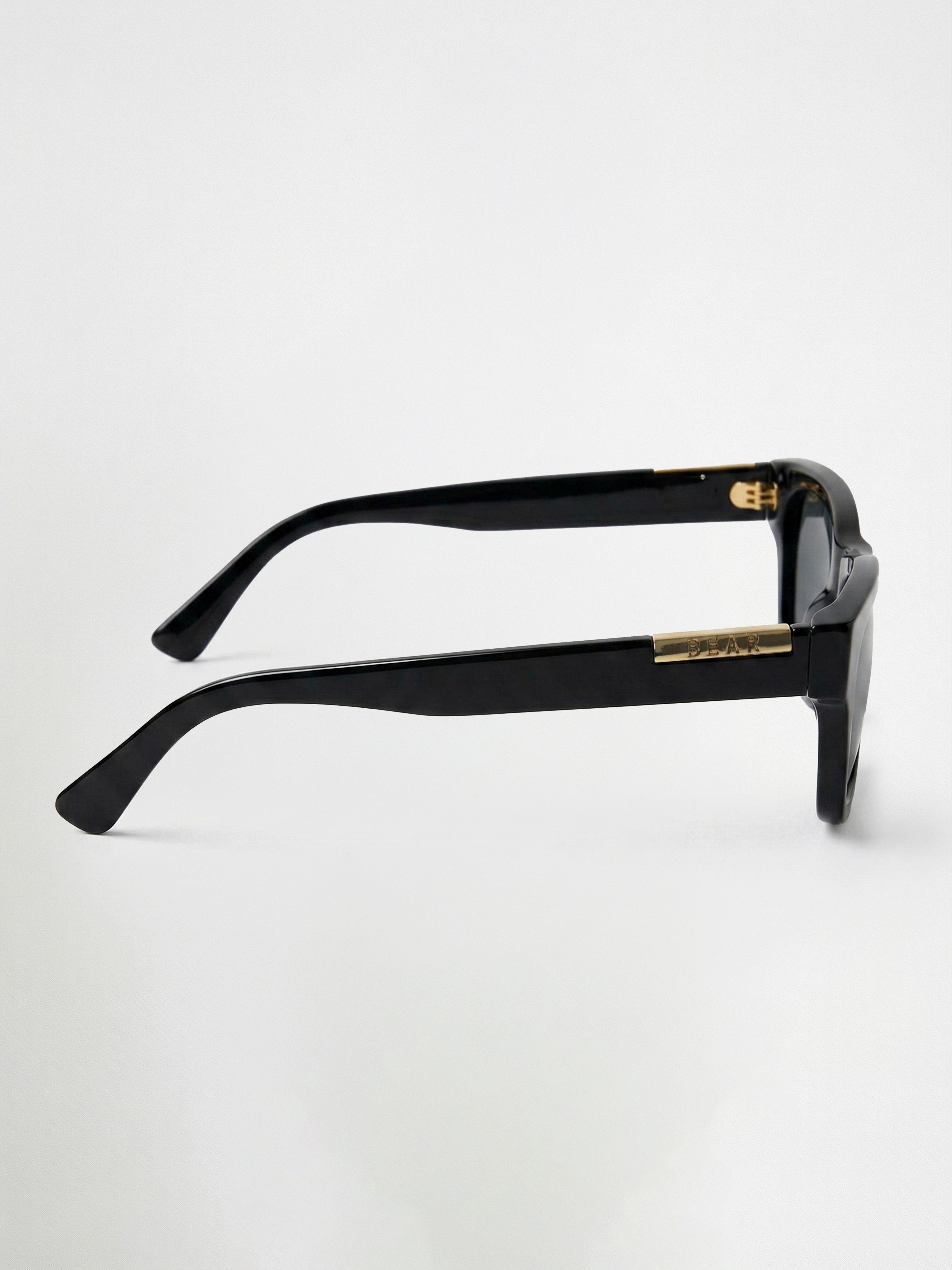 Men Glossy Black Rectangular Sunglasses with Gold Accent & Smoke Grey Lenses