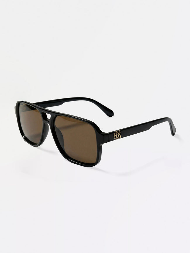 Men Wayfarer Full-Rim Sunglasses with Black Frame and Polarized Mustard Tinted Lenses