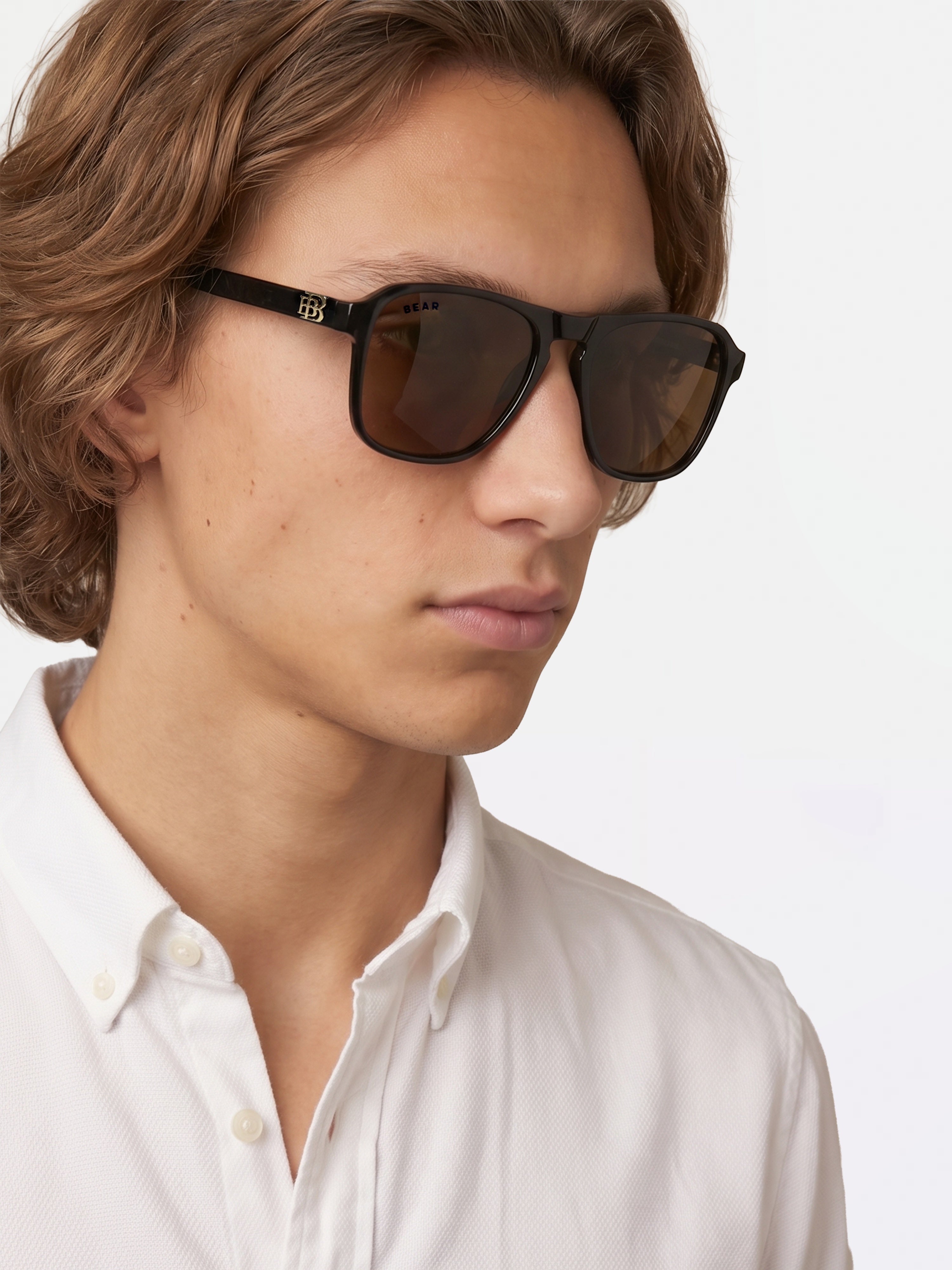 Men Wayfarer Full-Rim Sunglasses with Black Frame and Polarized Mustard Tinted Lenses