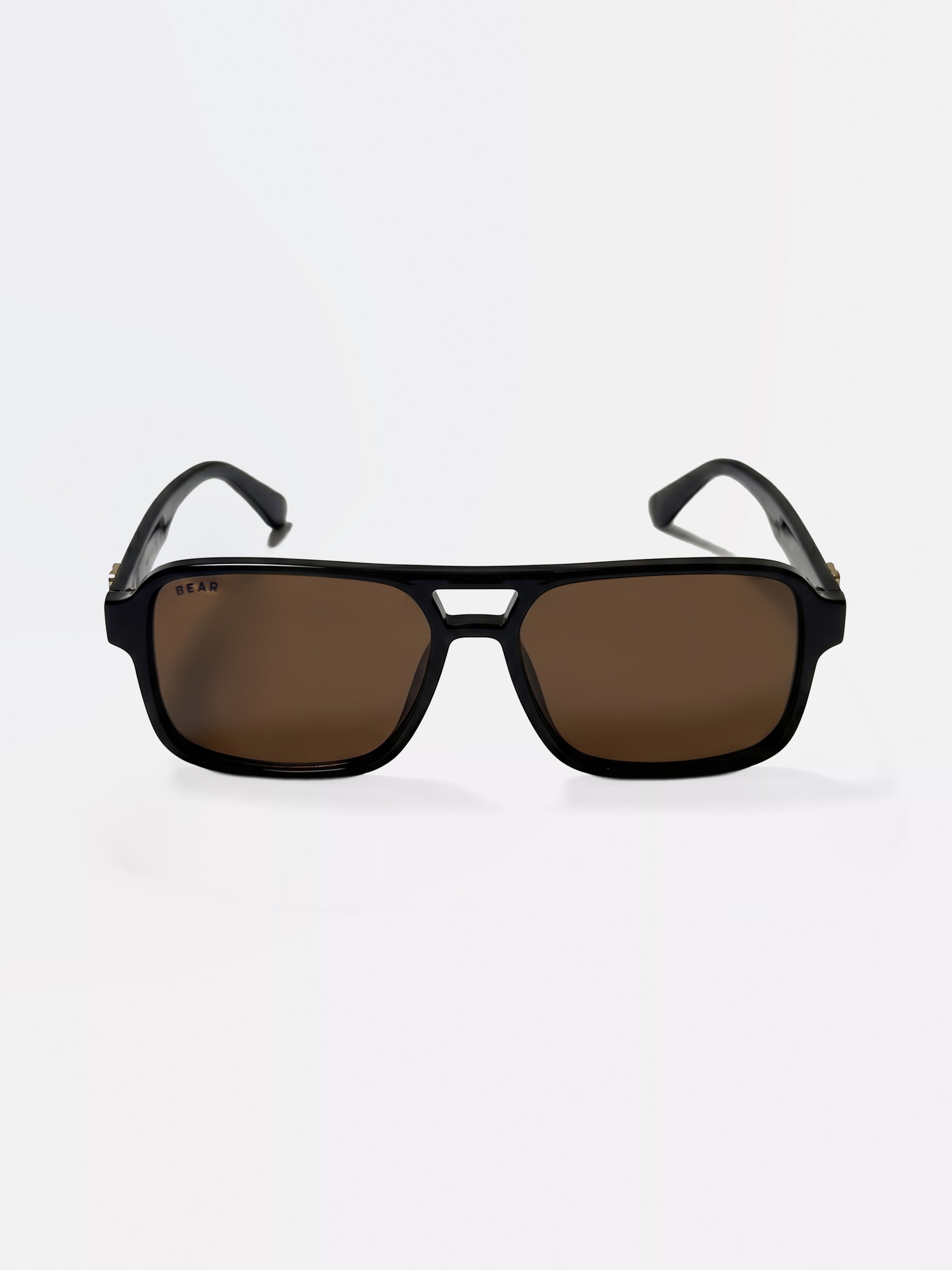 Men Wayfarer Full-Rim Sunglasses with Black Frame and Polarized Mustard Tinted Lenses