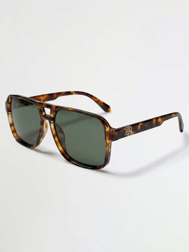 Men Wayfarer Full-Rim Sunglasses with Tortoiseshell Frame and Polarized Olive-Tinted Lenses