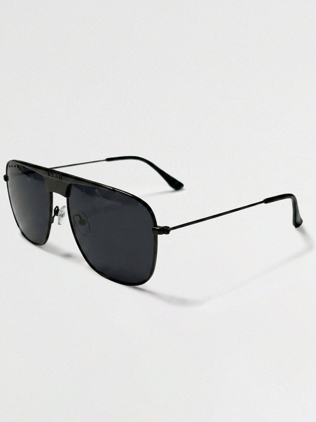 Men Black Metal Square Aviator Sunglasses with Grey Tinted Lenses